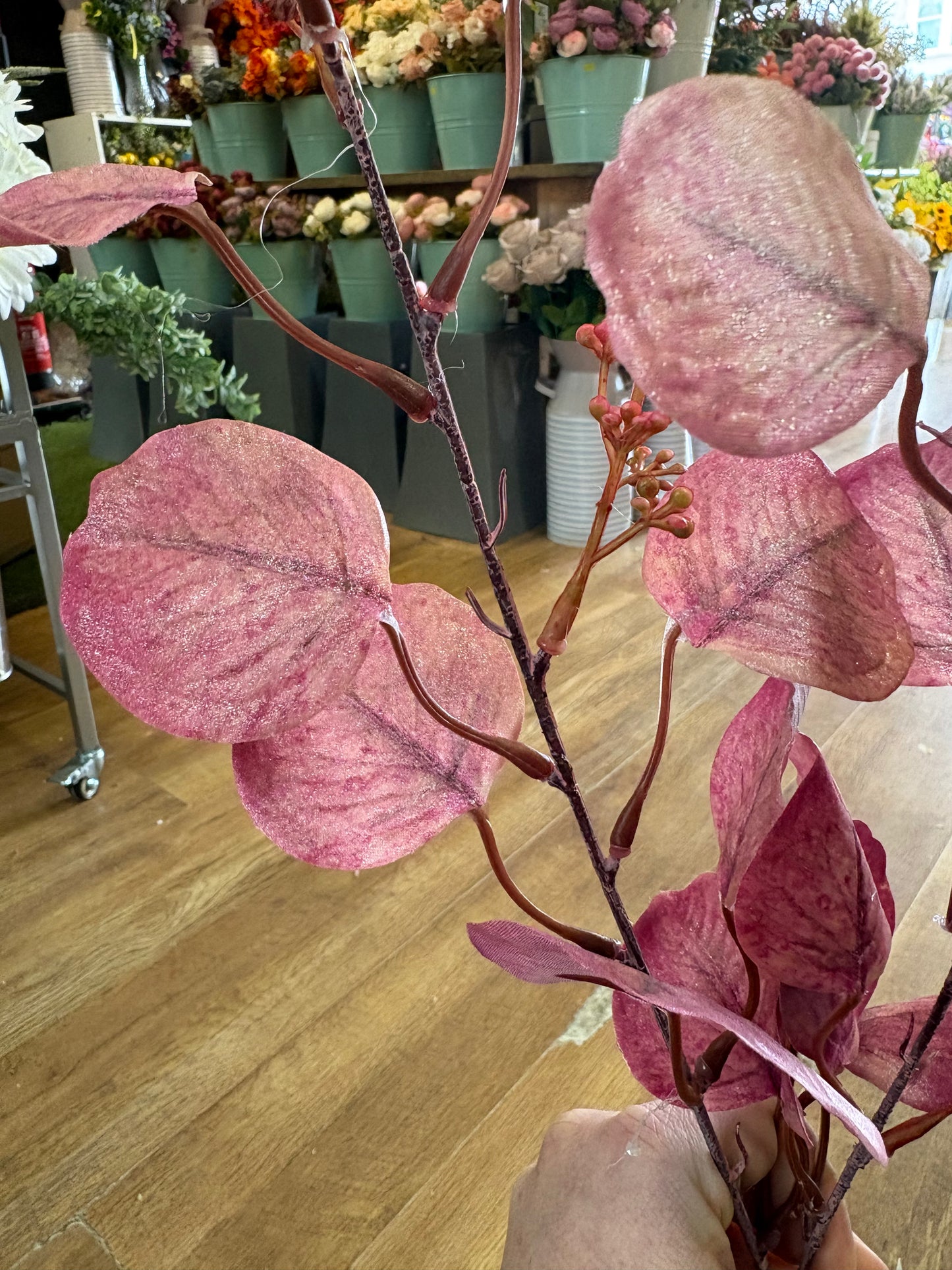 98cm tall shimmered pink eucalyptus spray