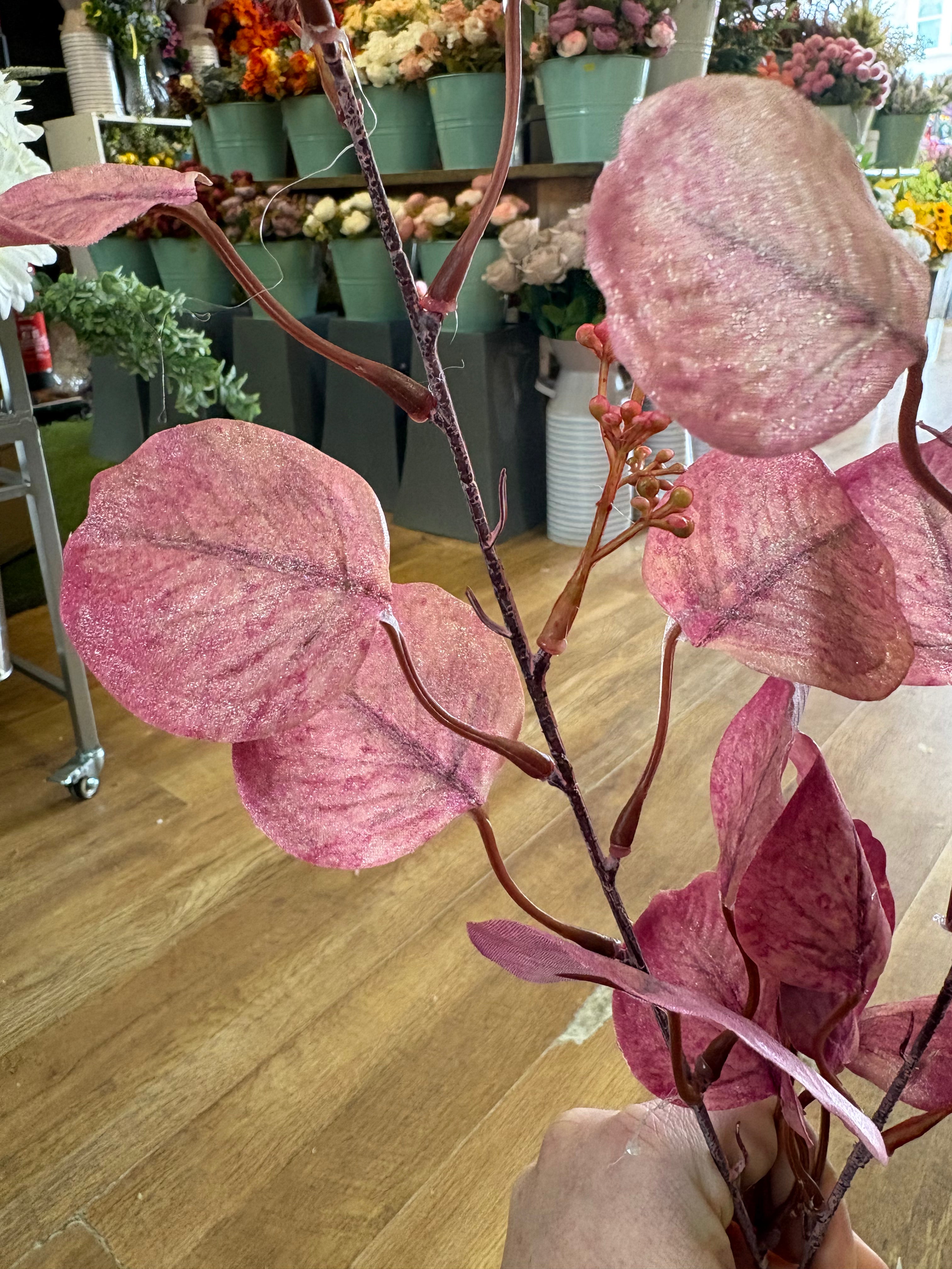 98cm tall shimmered pink eucalyptus spray