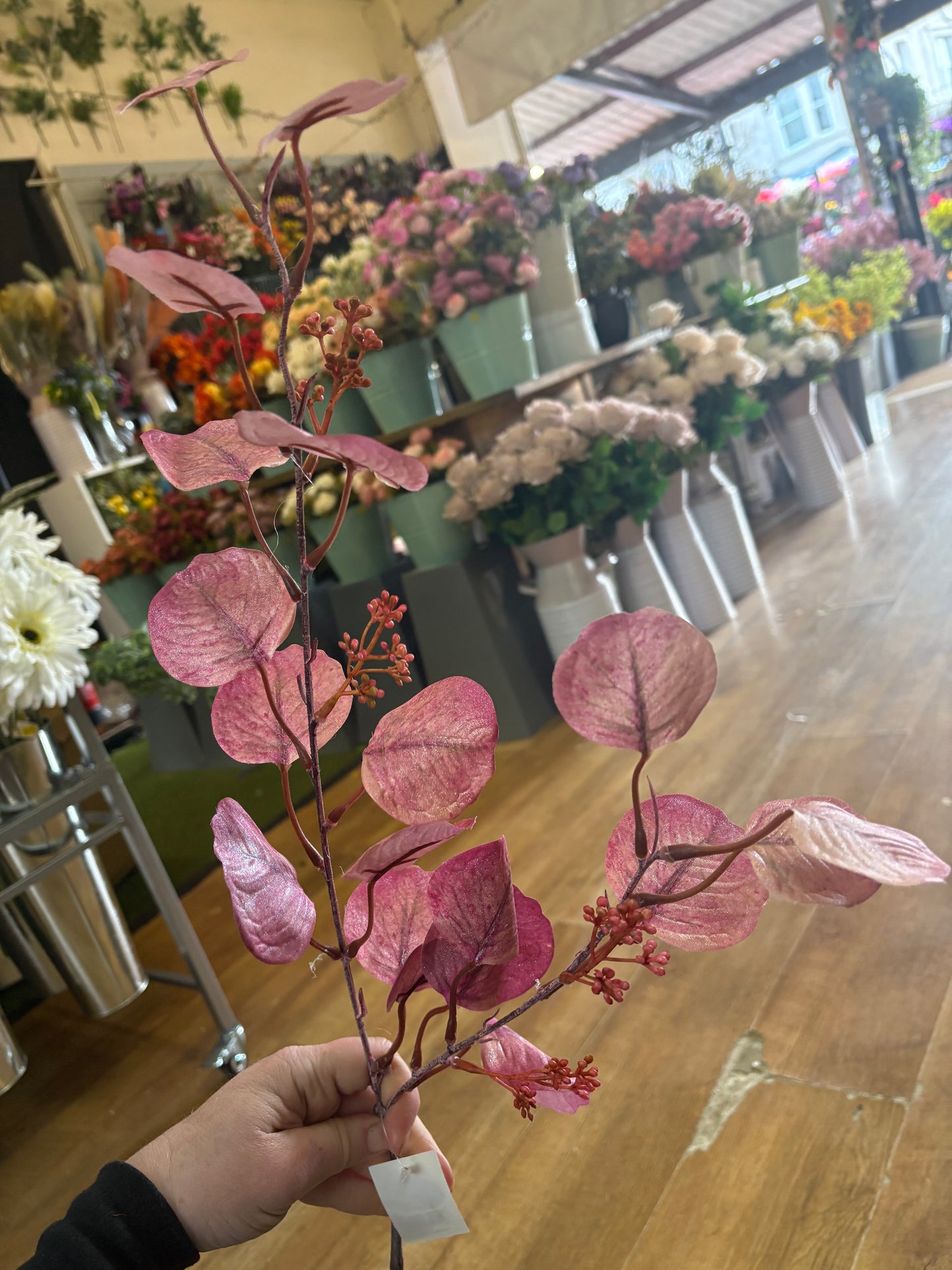 98cm tall shimmered pink eucalyptus spray