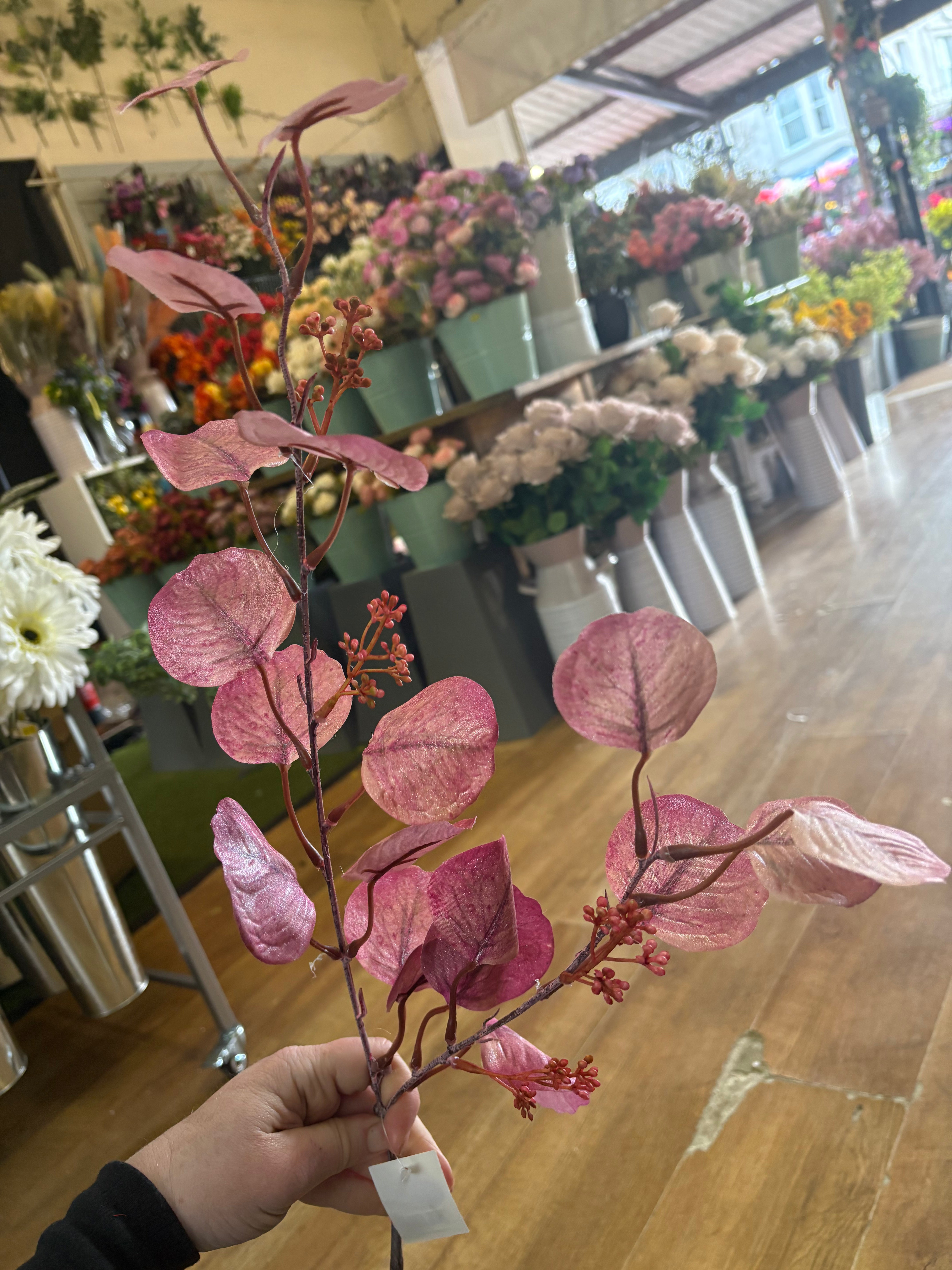 98cm tall shimmered pink eucalyptus spray