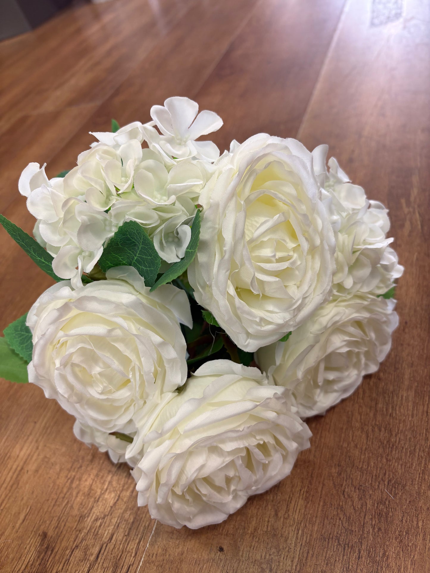 Ivory cabbage rose and hydrangea bouquet
