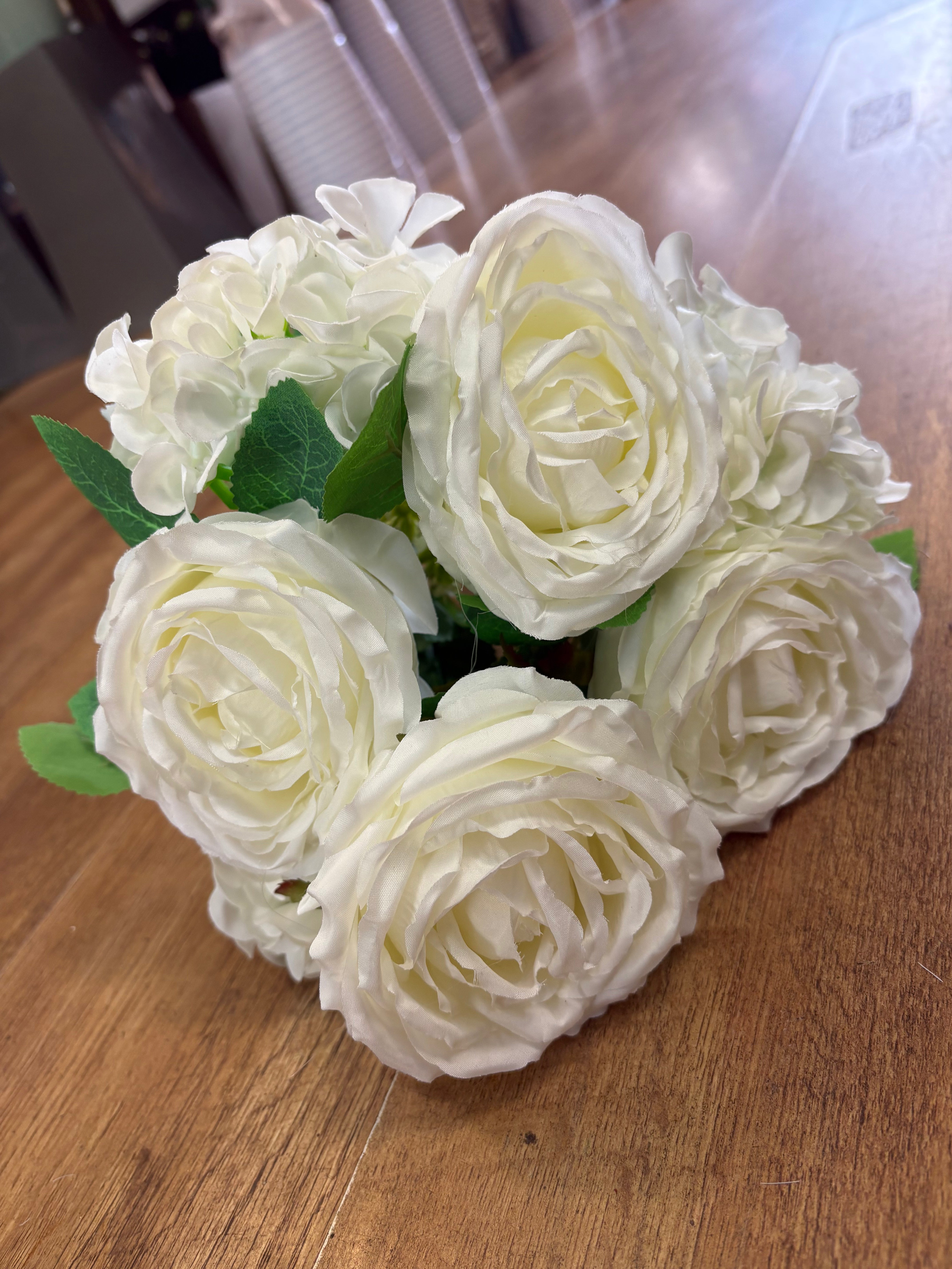 Ivory cabbage rose and hydrangea bouquet
