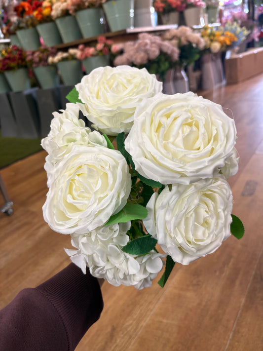Ivory cabbage rose and hydrangea bouquet