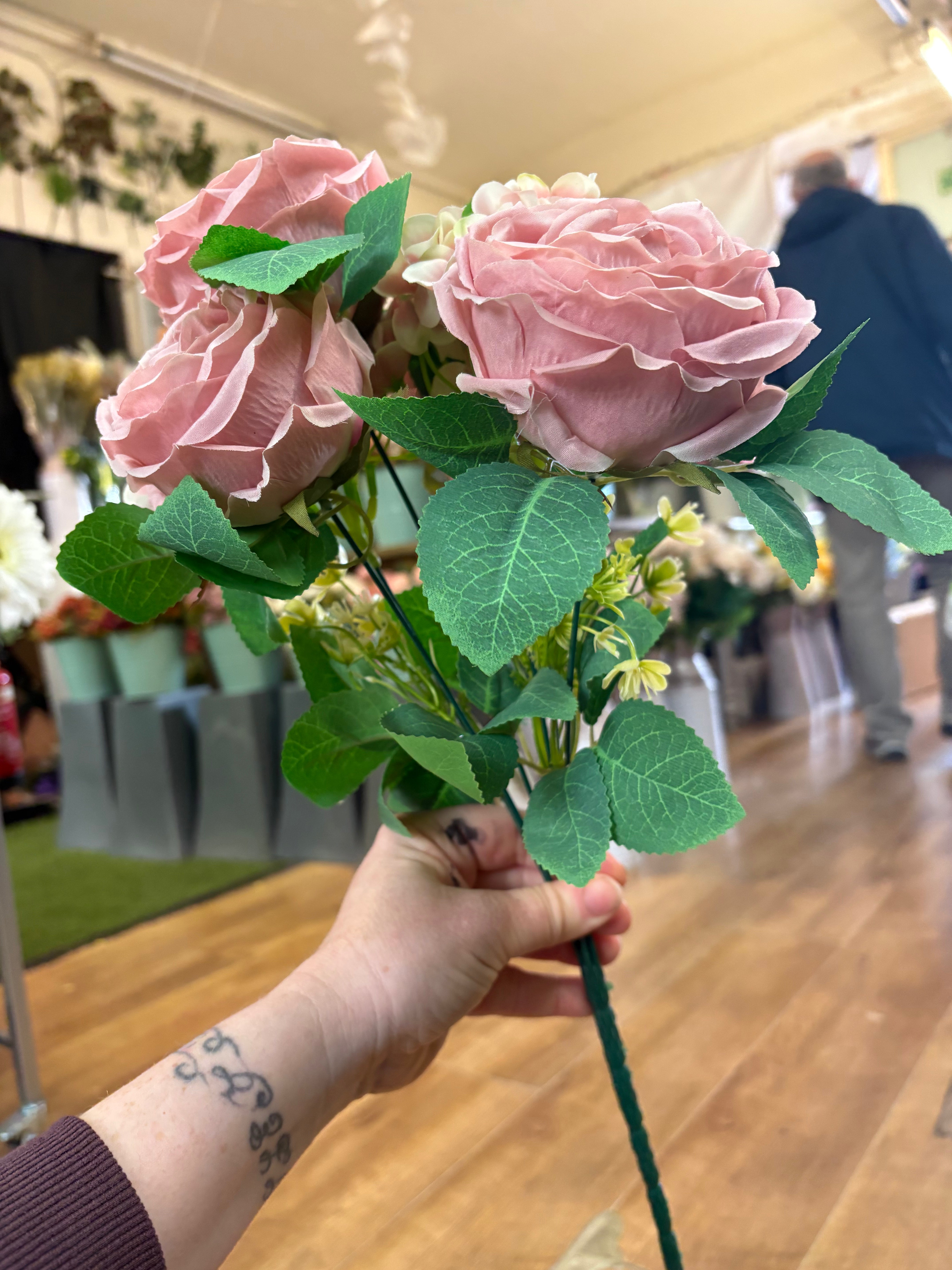 Pink cabbage rose and hydrangea bouquet