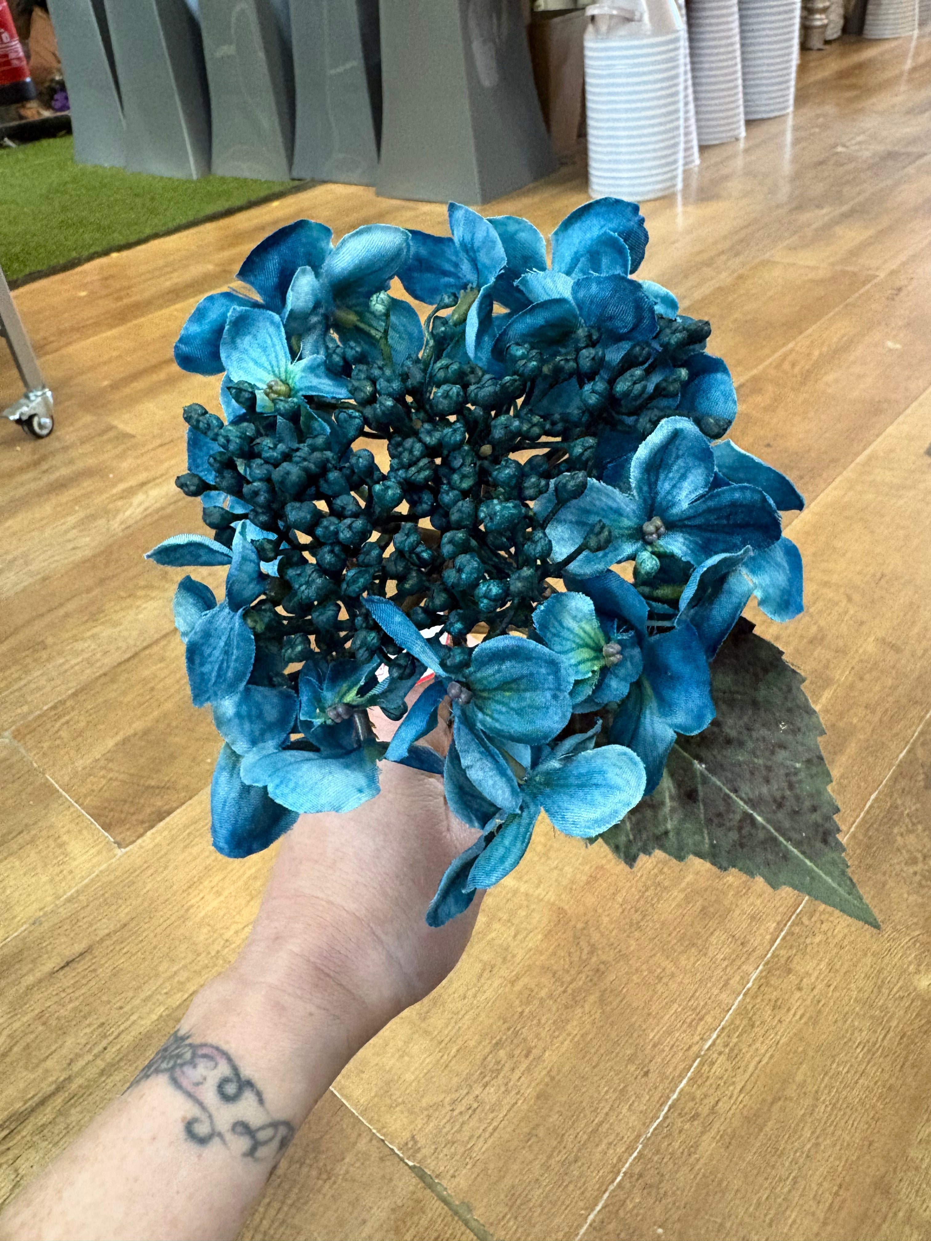 Medium length Teal budding hydrangea stem