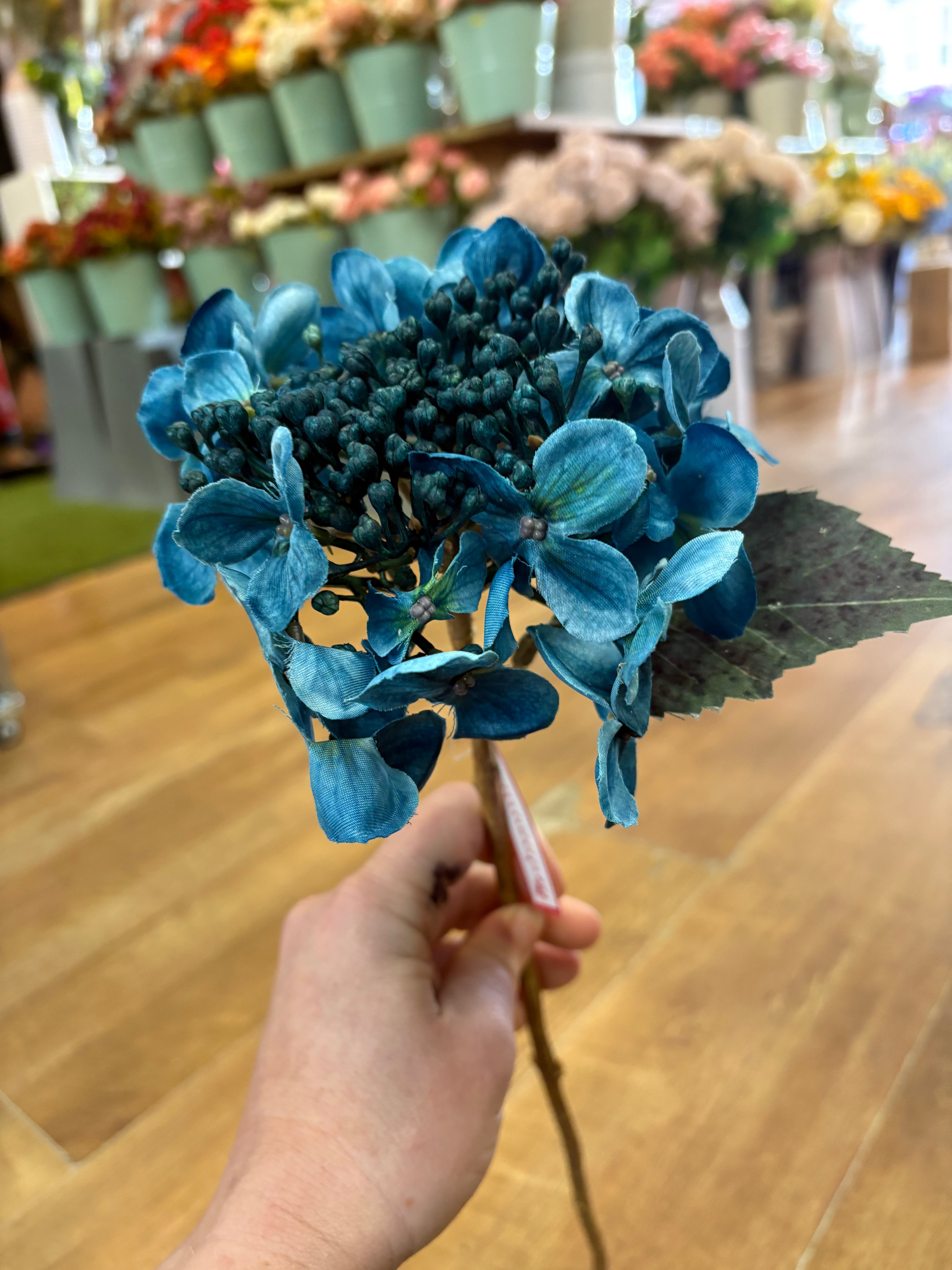 Medium length Teal budding hydrangea stem