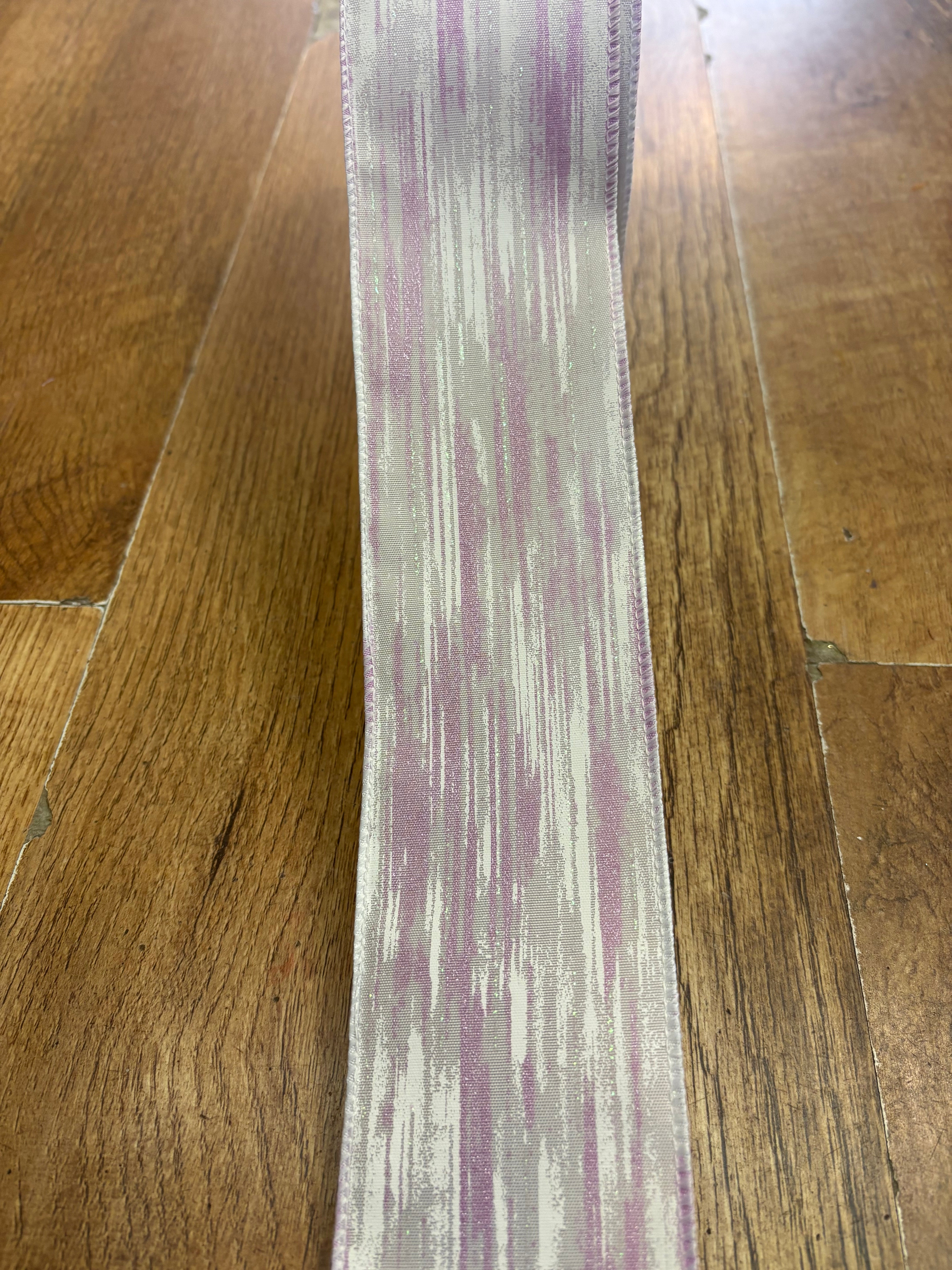 2.5inch lilac and white abstract wired ribbon - 1 metre