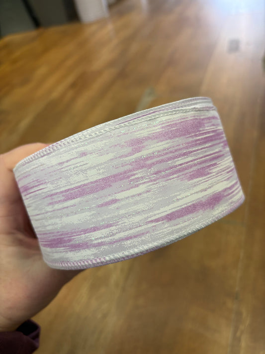 2.5inch lilac and white abstract wired ribbon - 1 metre