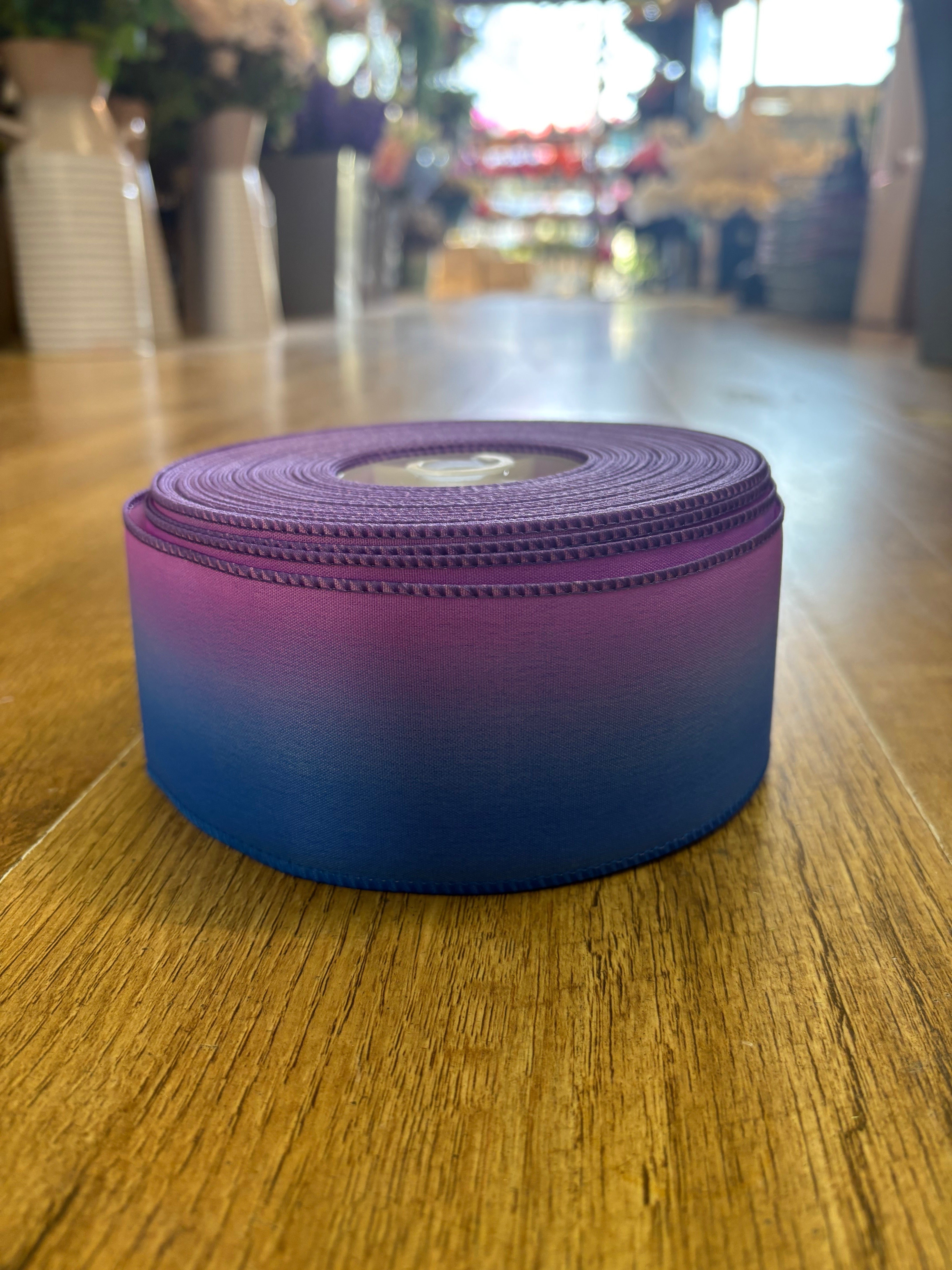 2.5inch blue and purple ombré wired ribbon - 1 metre