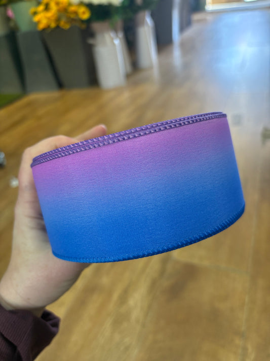 2.5inch blue and purple ombré wired ribbon - 1 metre