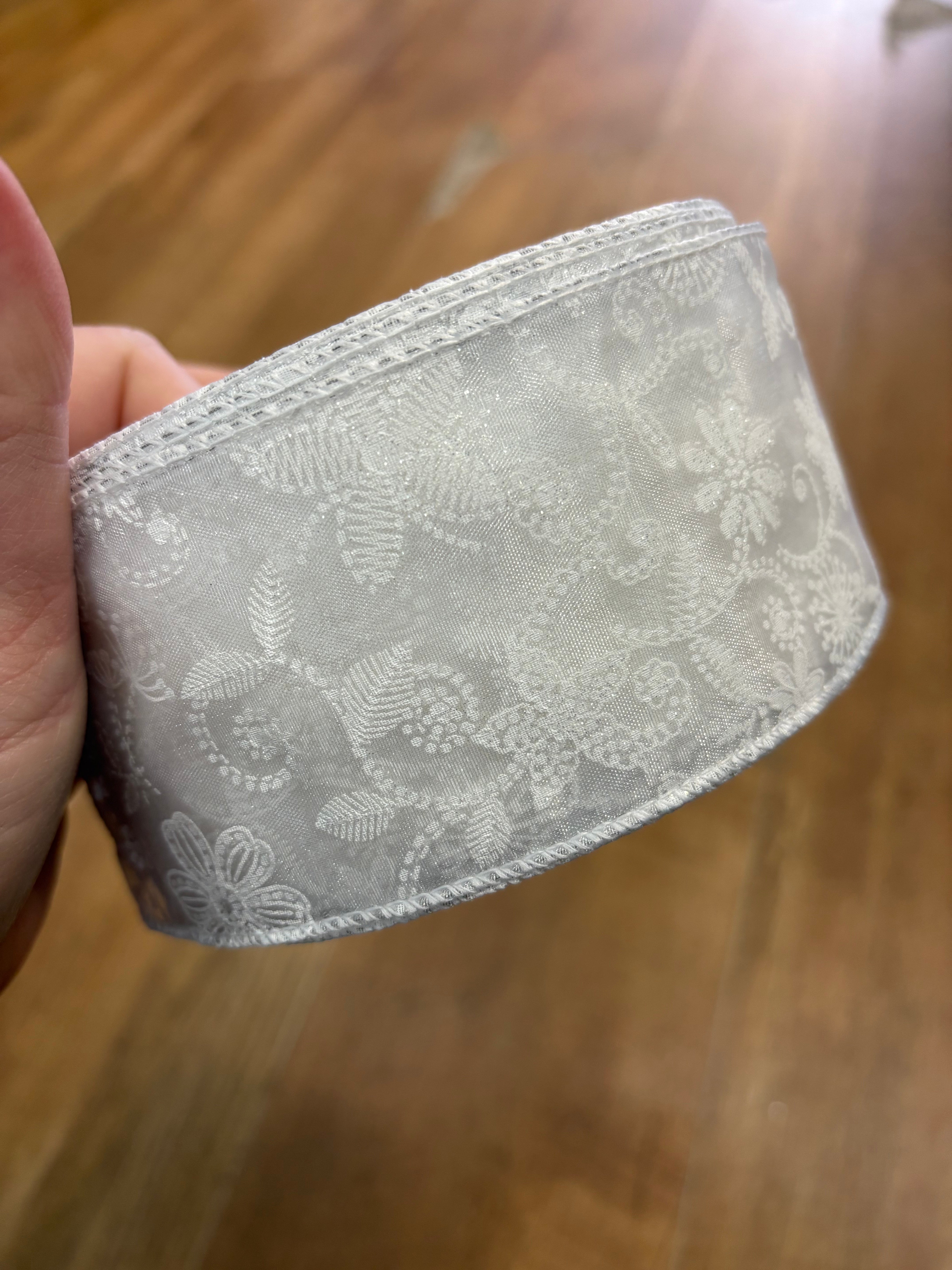 2.5inch white floral lace wired ribbon - 1 metre