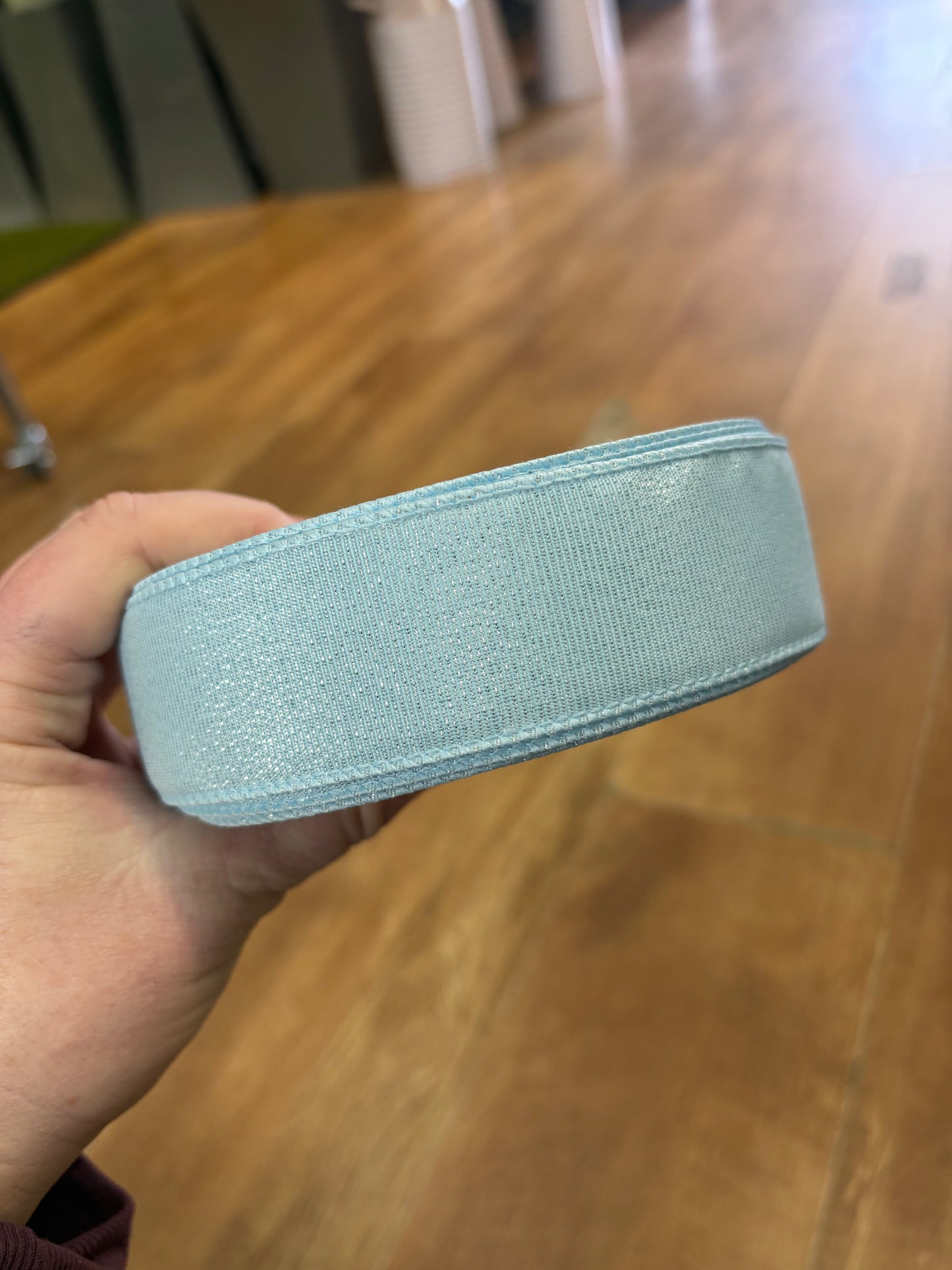 1.5inch pale blue shimmered wired ribbon - 1 metre