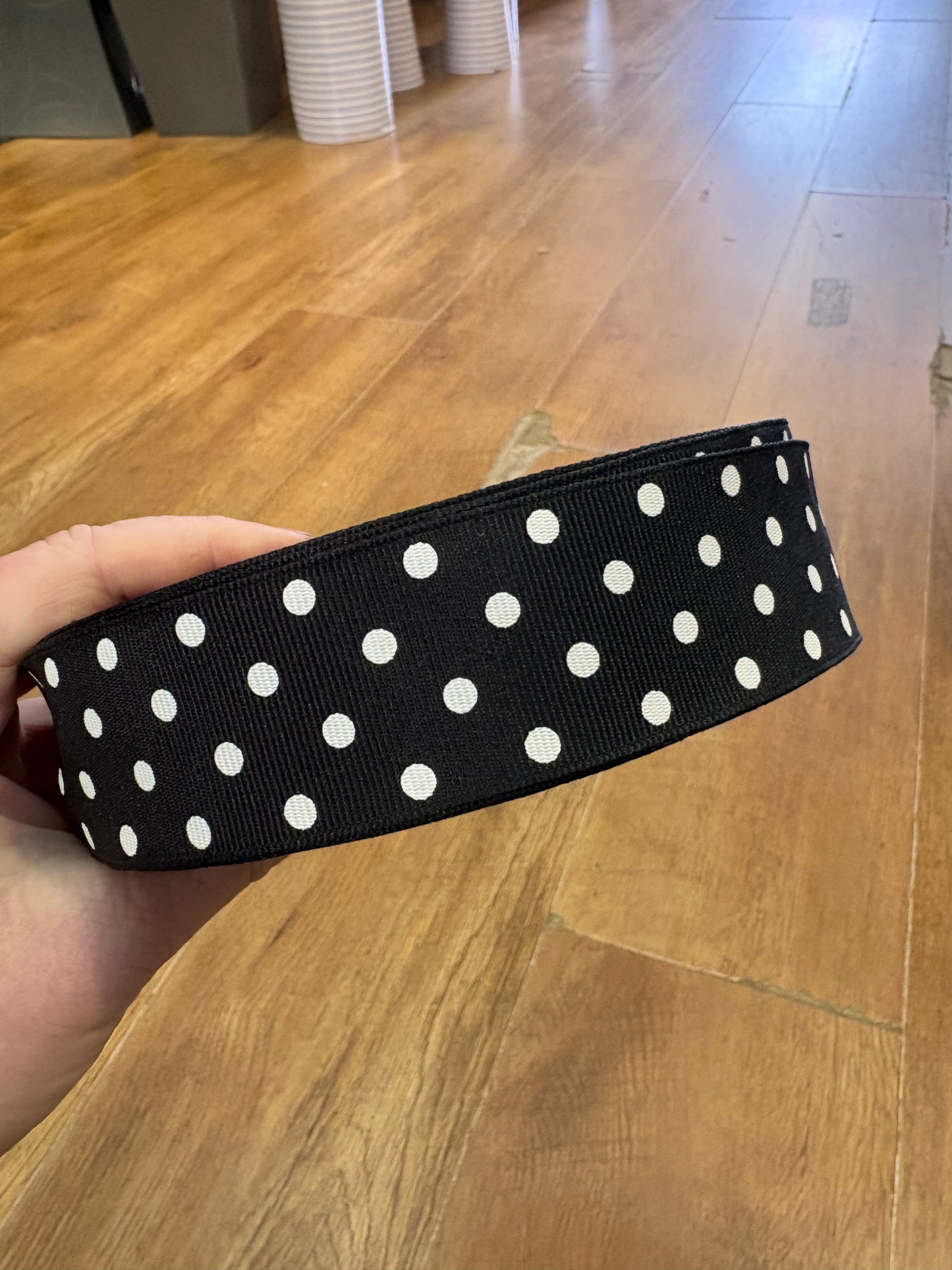1.5inch black and white spotted grosgrain wired ribbon - 10 metres