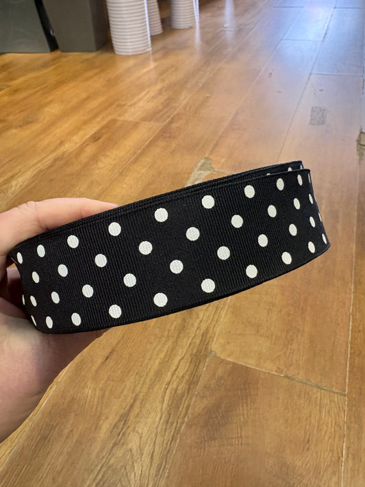 1.5inch black and white spotted grosgrain wired ribbon - 1 metre