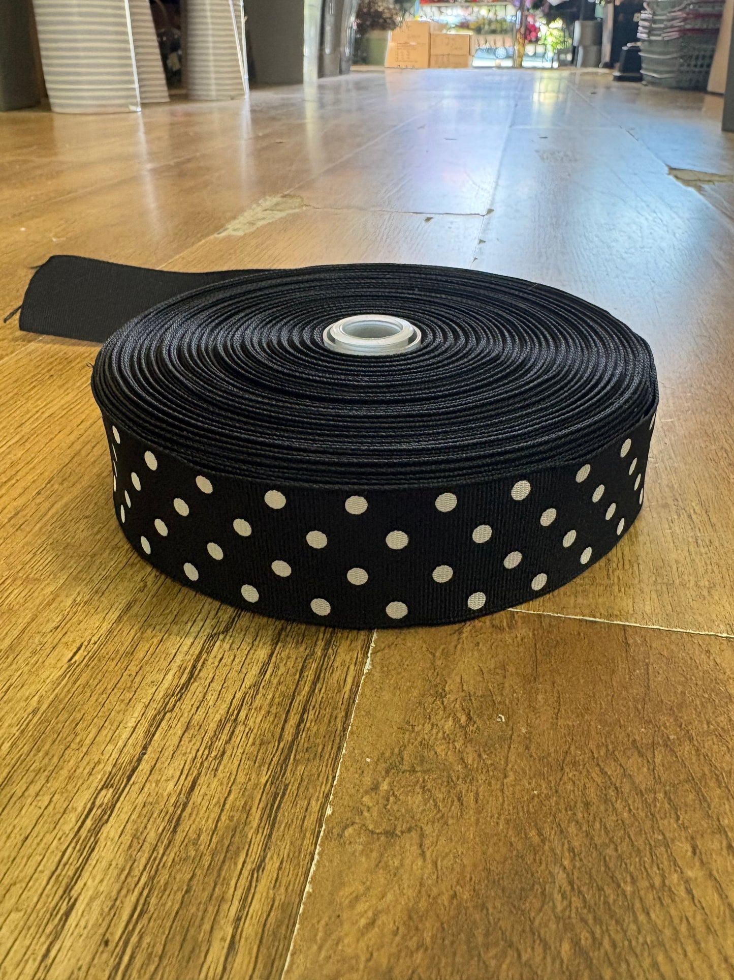 1.5inch black and white spotted grosgrain wired ribbon - 10 metres