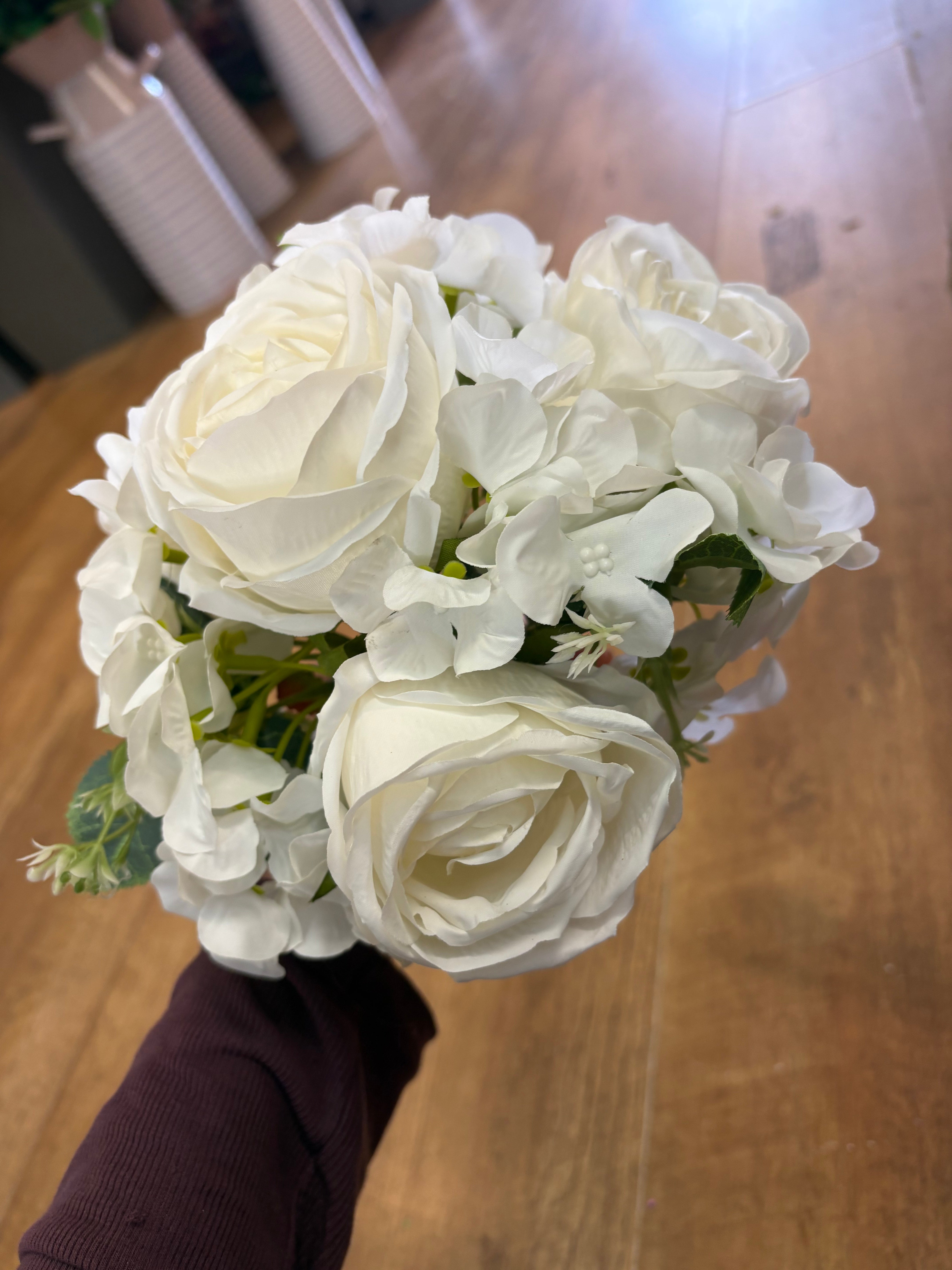 35cm ivory rose and hydrangea hand tied bridesmaid bouquet