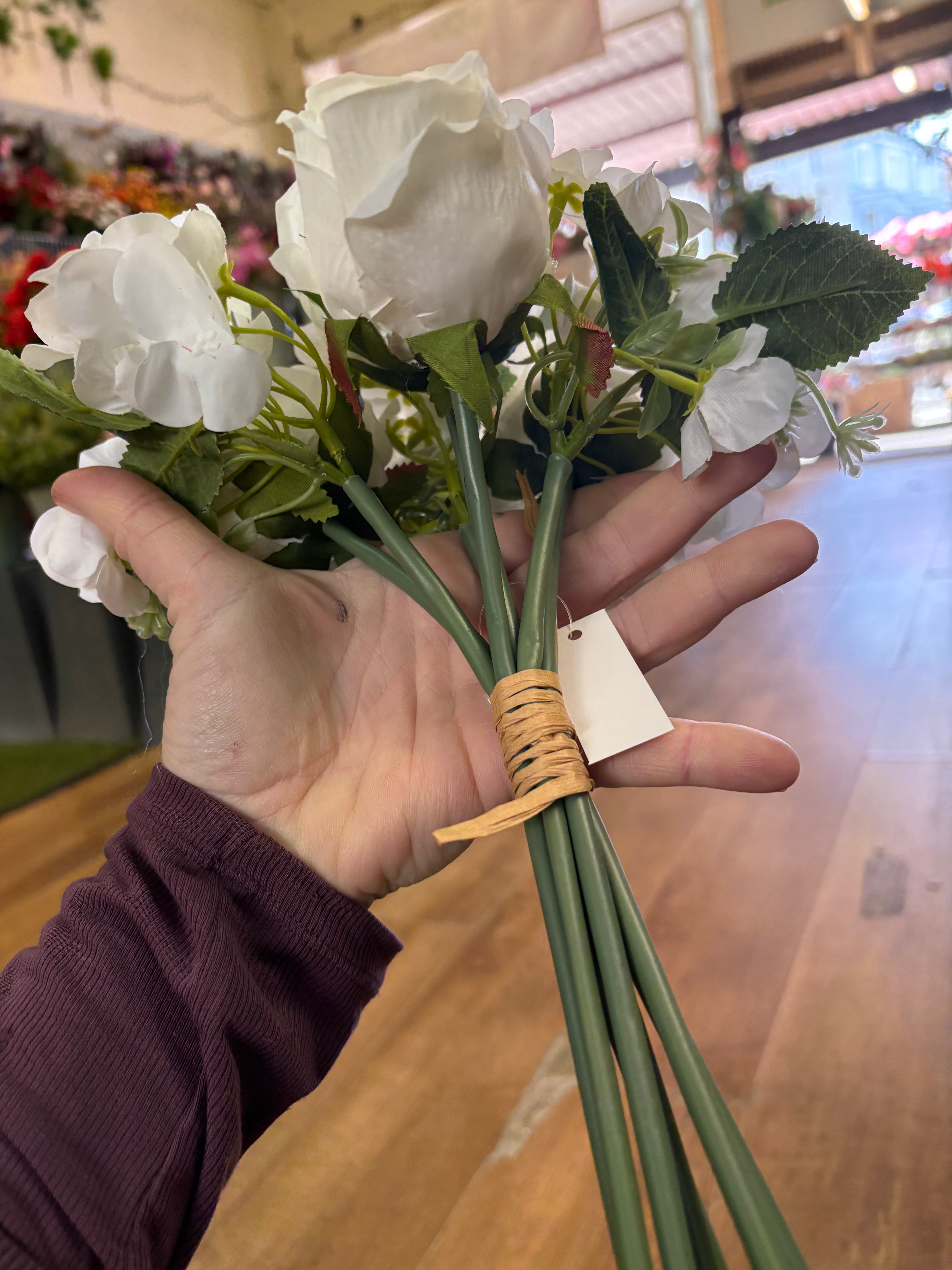 35cm ivory rose and hydrangea hand tied bridesmaid bouquet