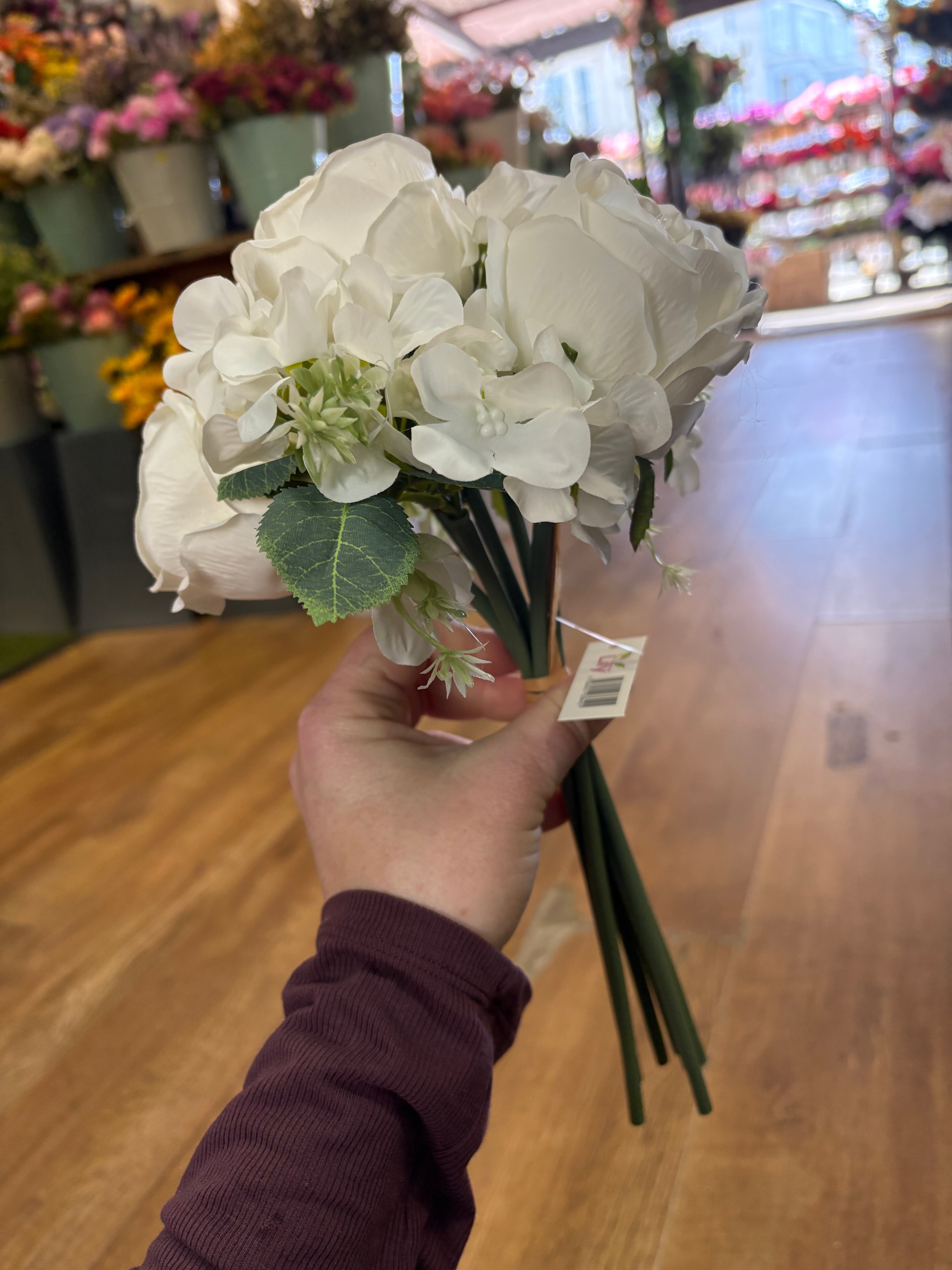35cm ivory rose and hydrangea hand tied bridesmaid bouquet