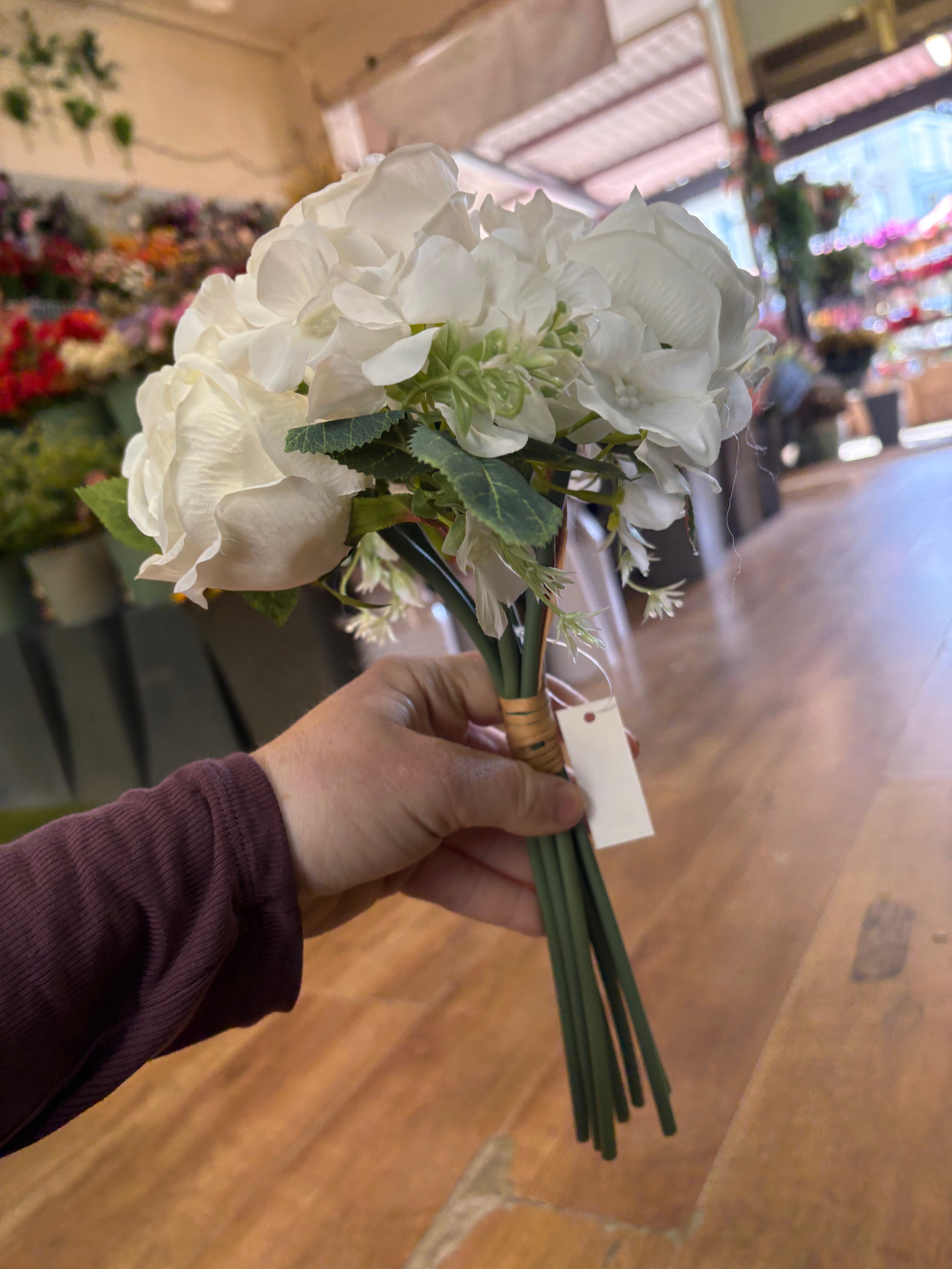 35cm ivory rose and hydrangea hand tied bridesmaid bouquet