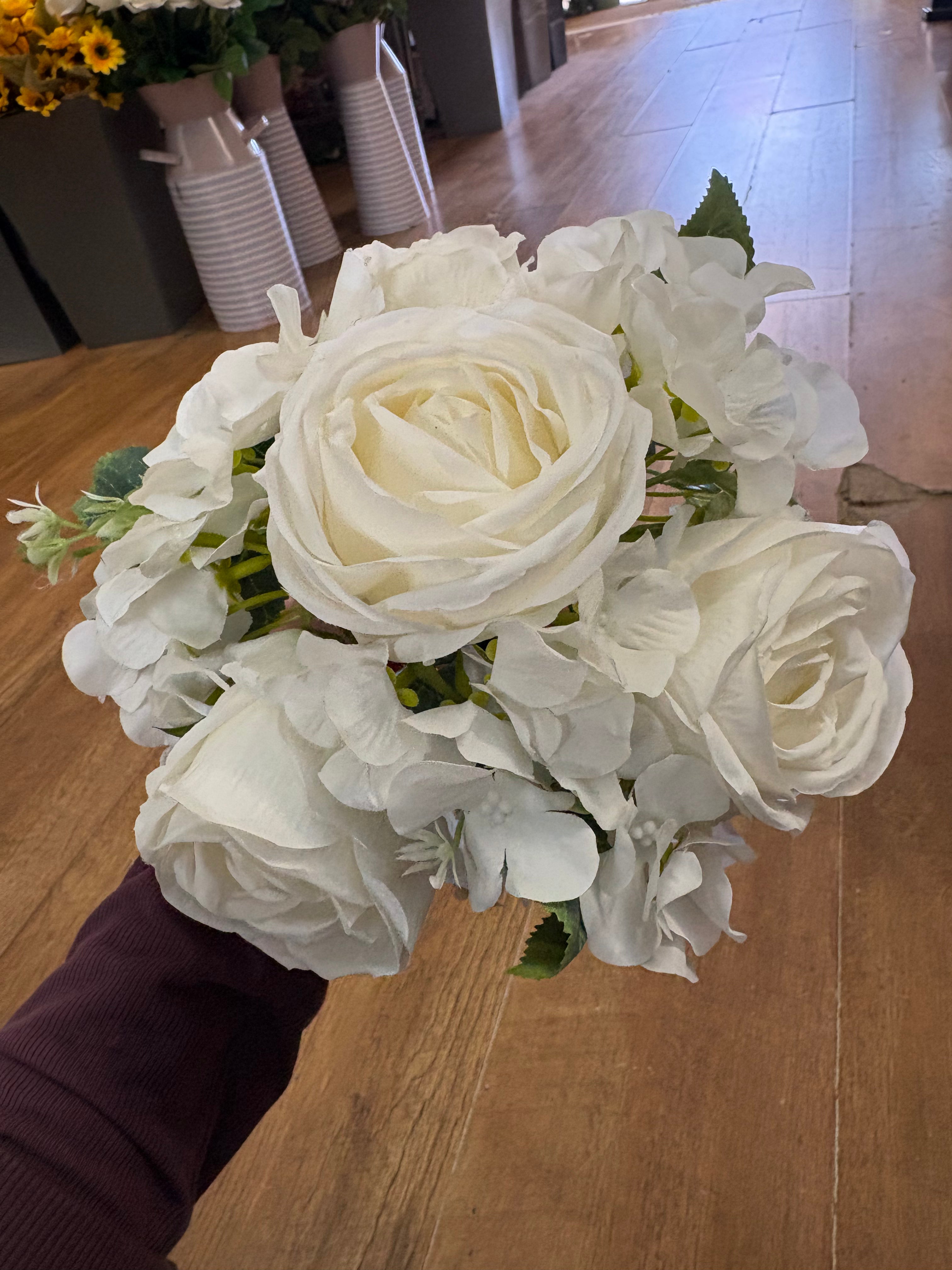 35cm ivory rose and hydrangea hand tied bridesmaid bouquet