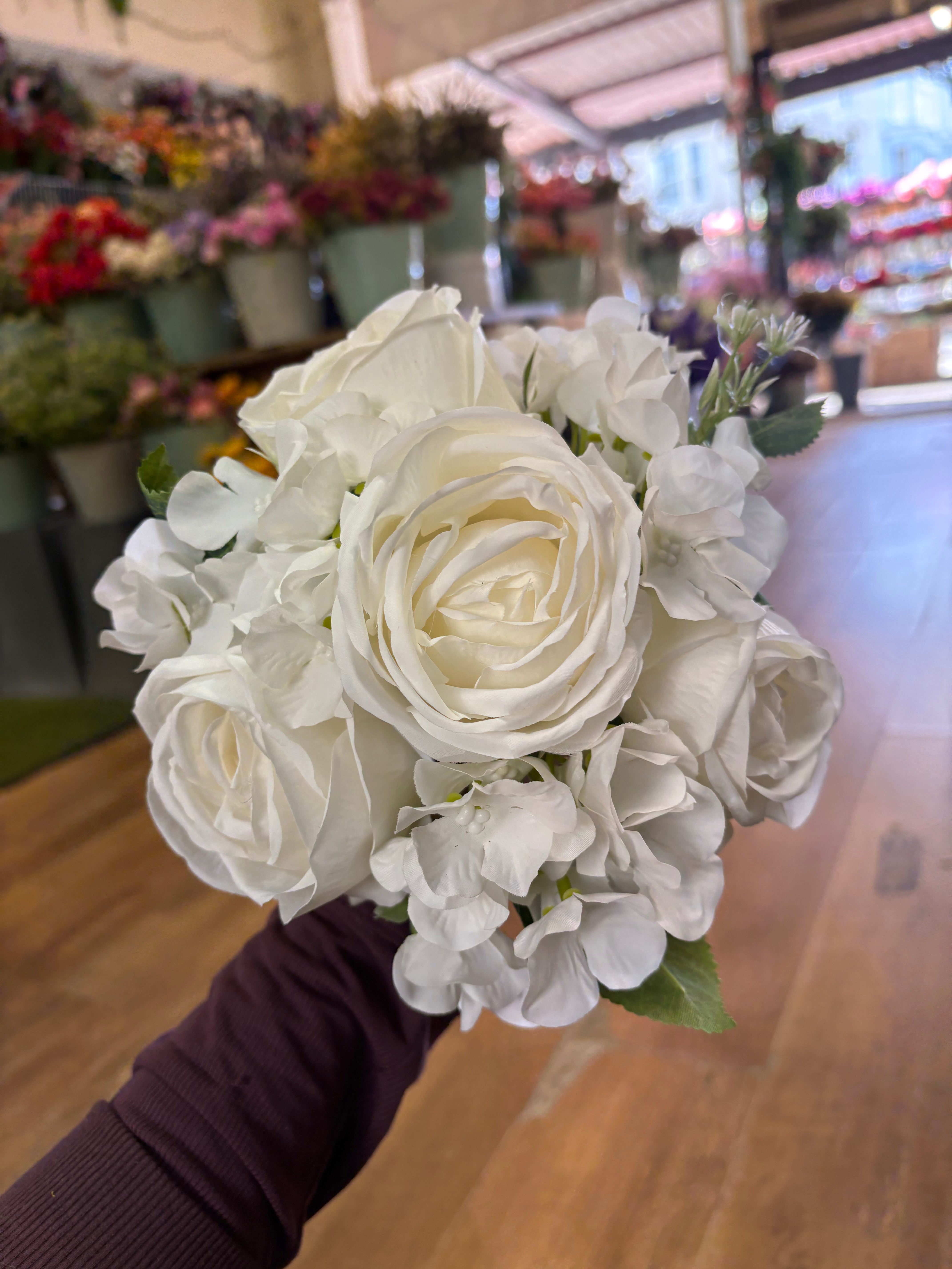 35cm ivory rose and hydrangea hand tied bridesmaid bouquet