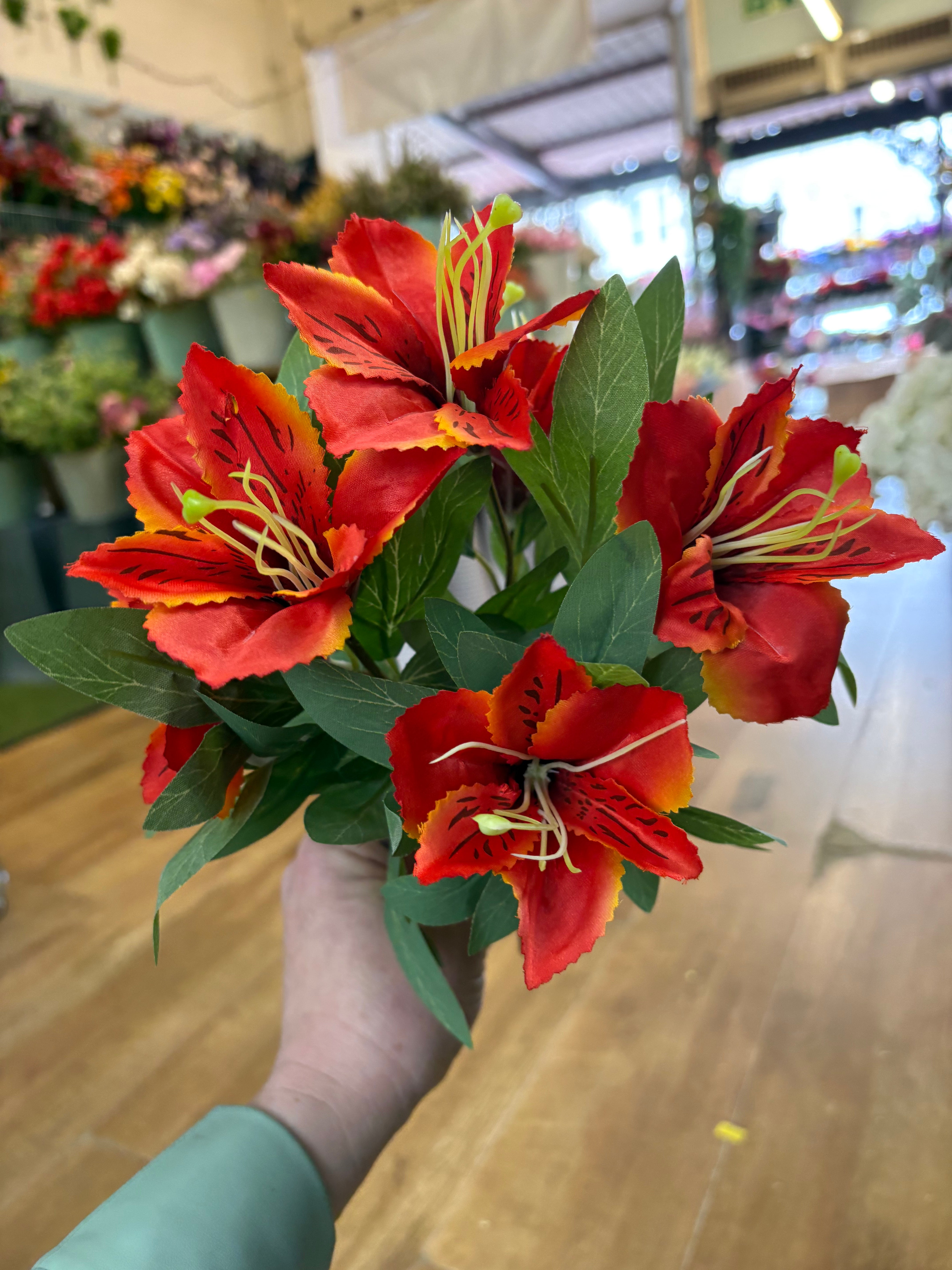Orange tiger lily and foliage bush