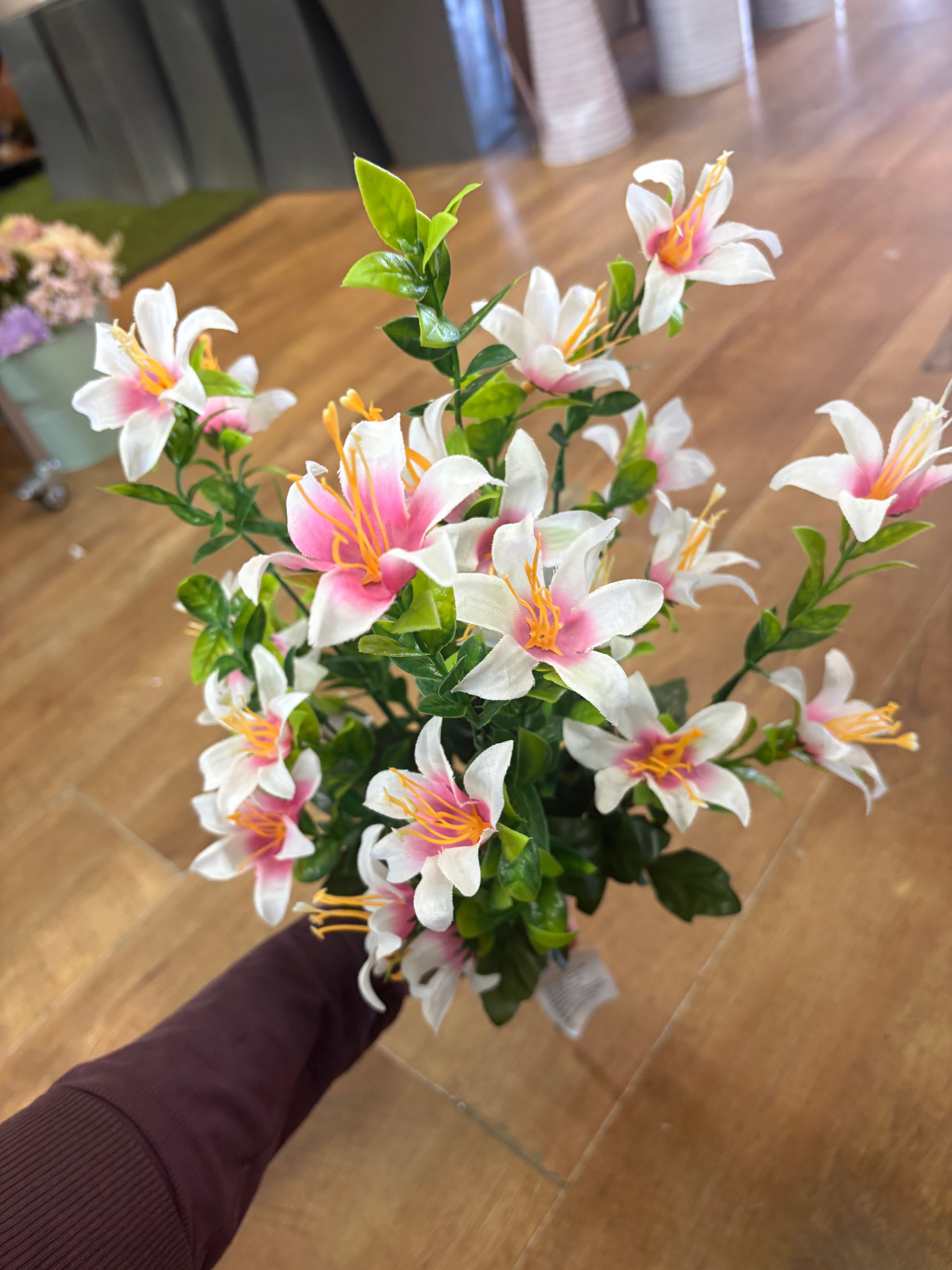 Large white and pink spring grass bunch
