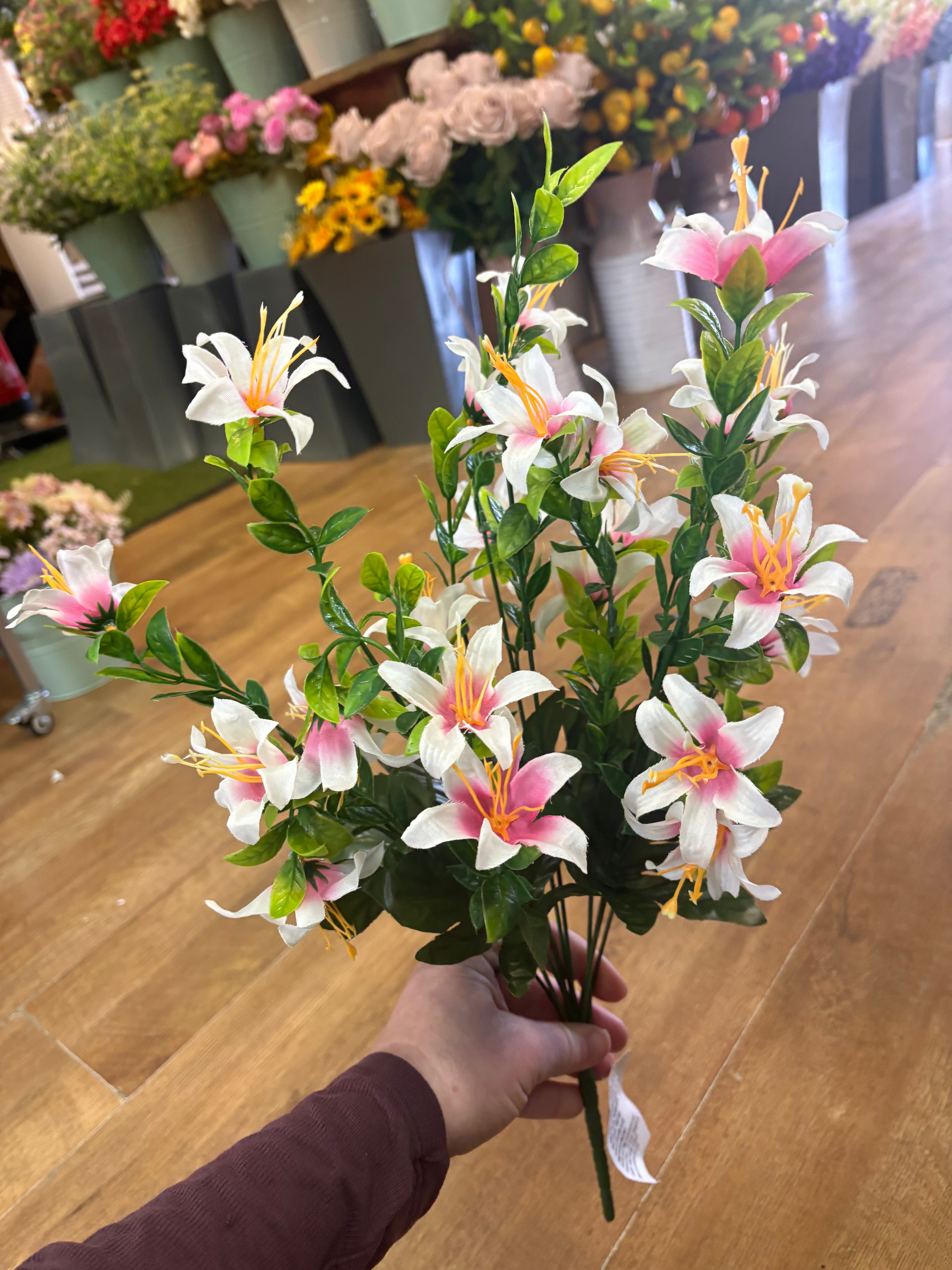 Large white and pink spring grass bunch