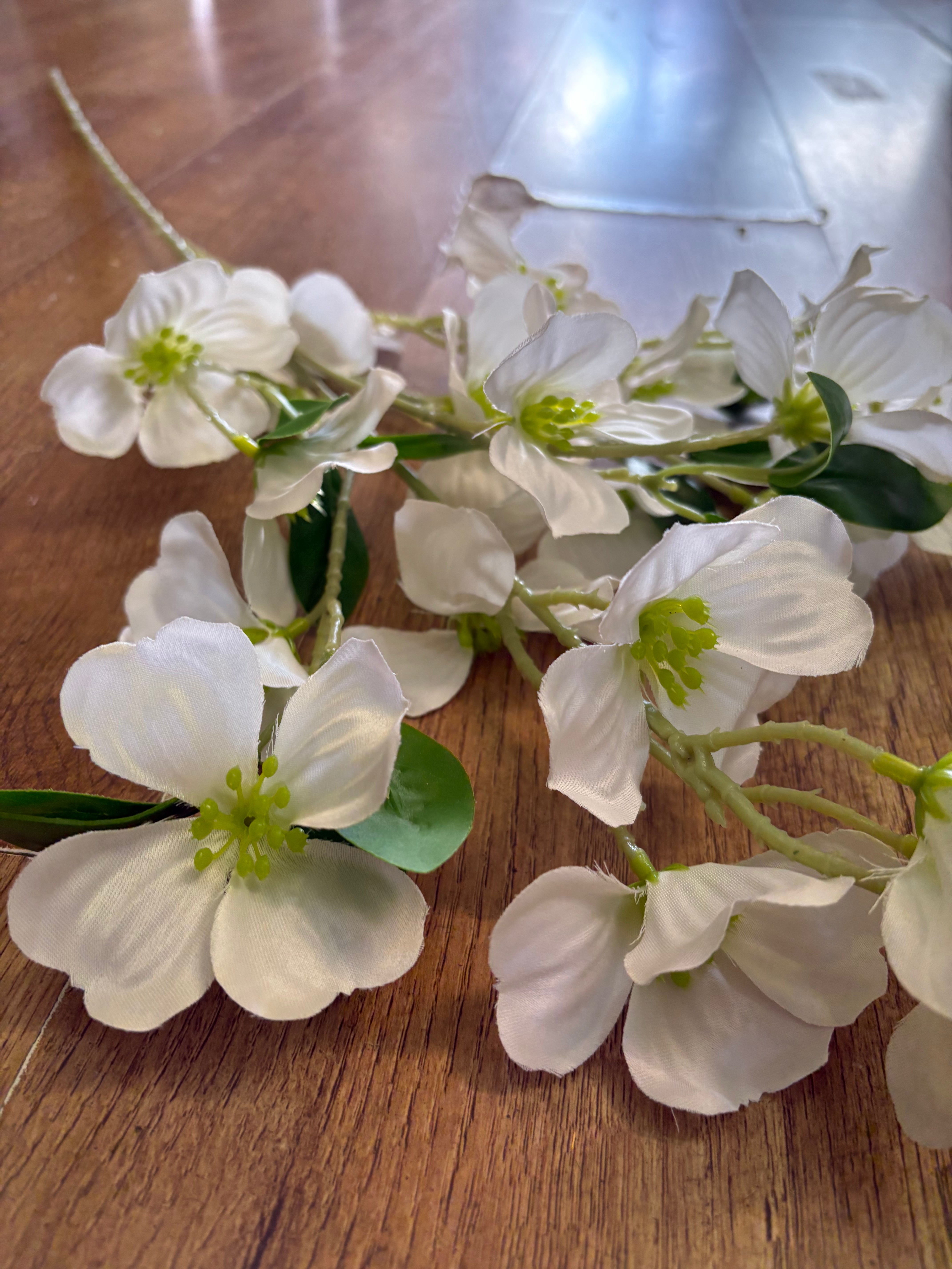 Long stem white dogwood spray