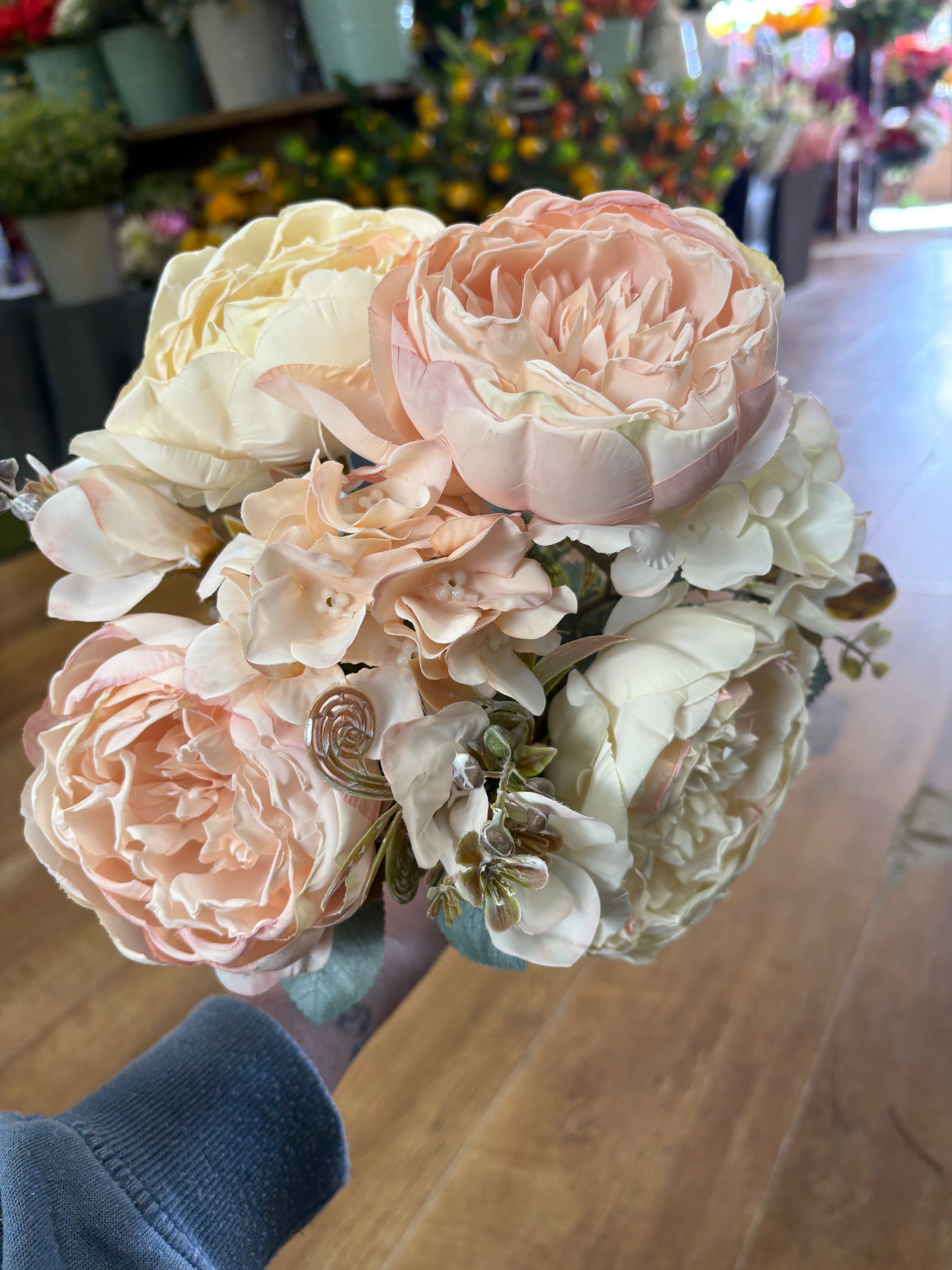 Peaches and cream dried inspired peony and hydrangea mix bouquet