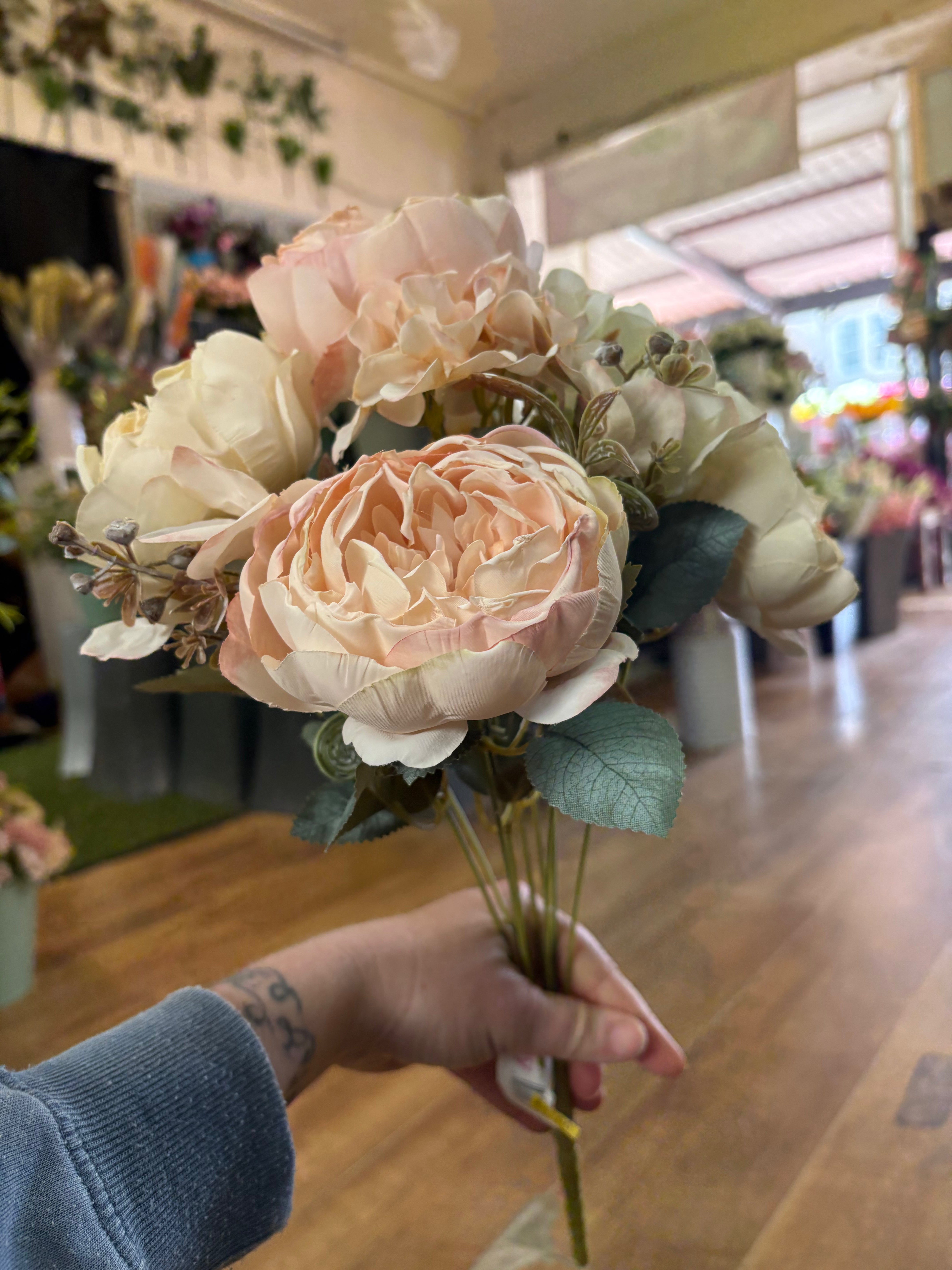Peaches and cream dried inspired peony and hydrangea mix bouquet