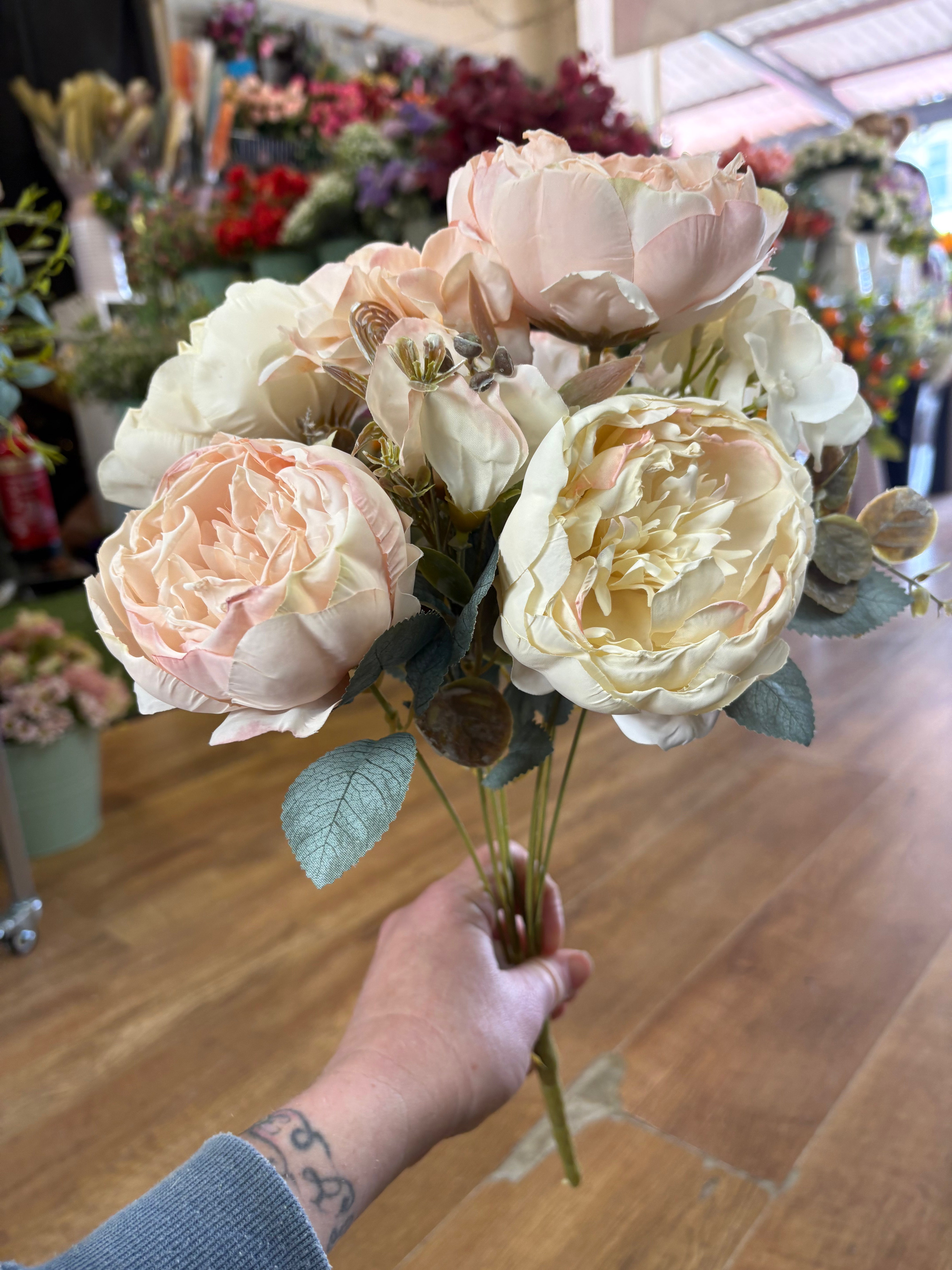 Peaches and cream dried inspired peony and hydrangea mix bouquet