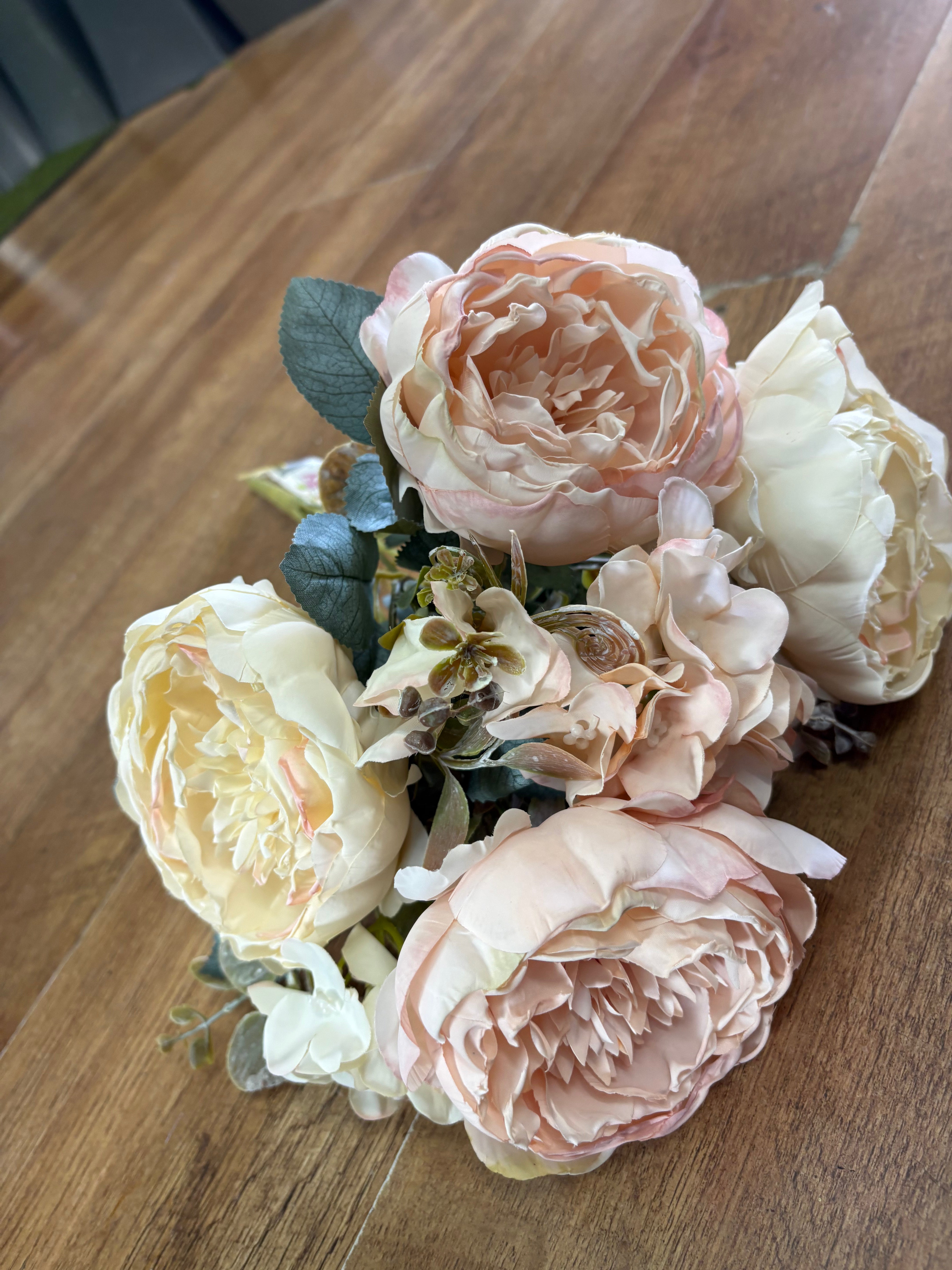 Peaches and cream dried inspired peony and hydrangea mix bouquet