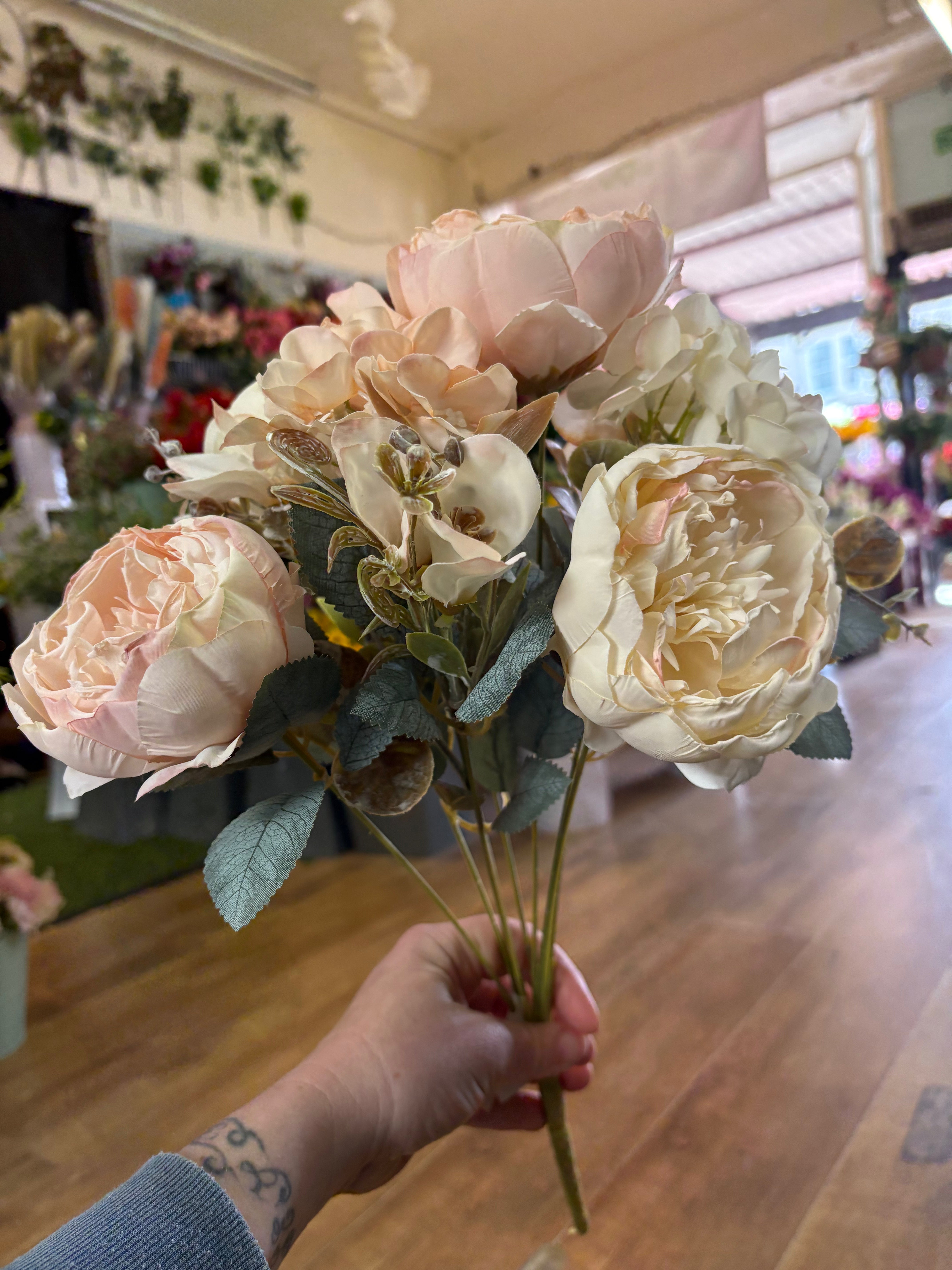 Peaches and cream dried inspired peony and hydrangea mix bouquet