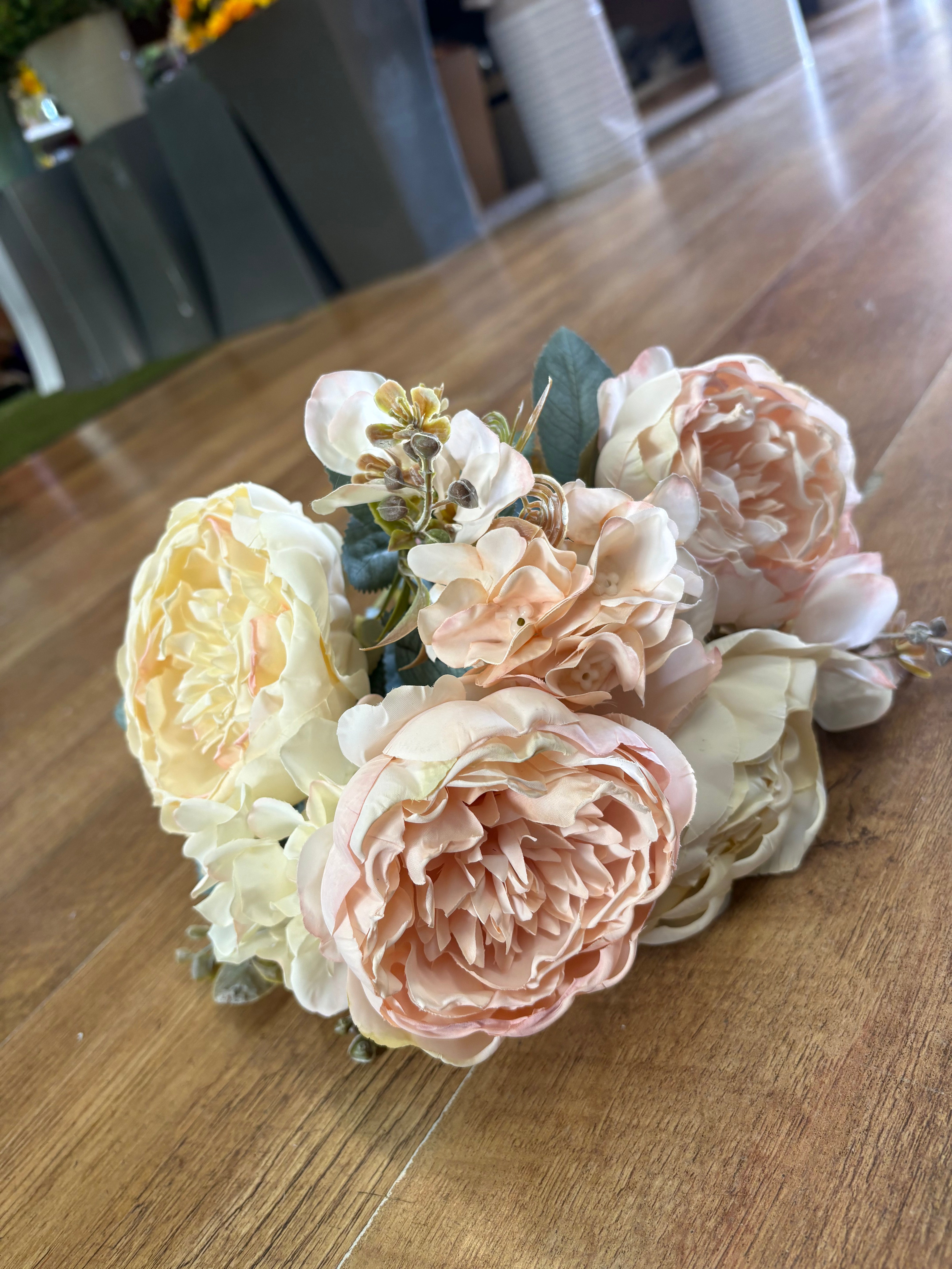 Peaches and cream dried inspired peony and hydrangea mix bouquet