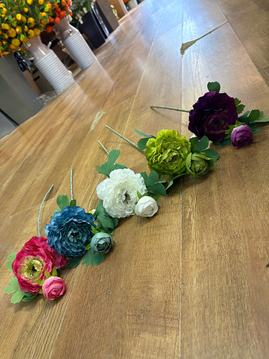 Single ranunculus and bud stem - 4 colours available