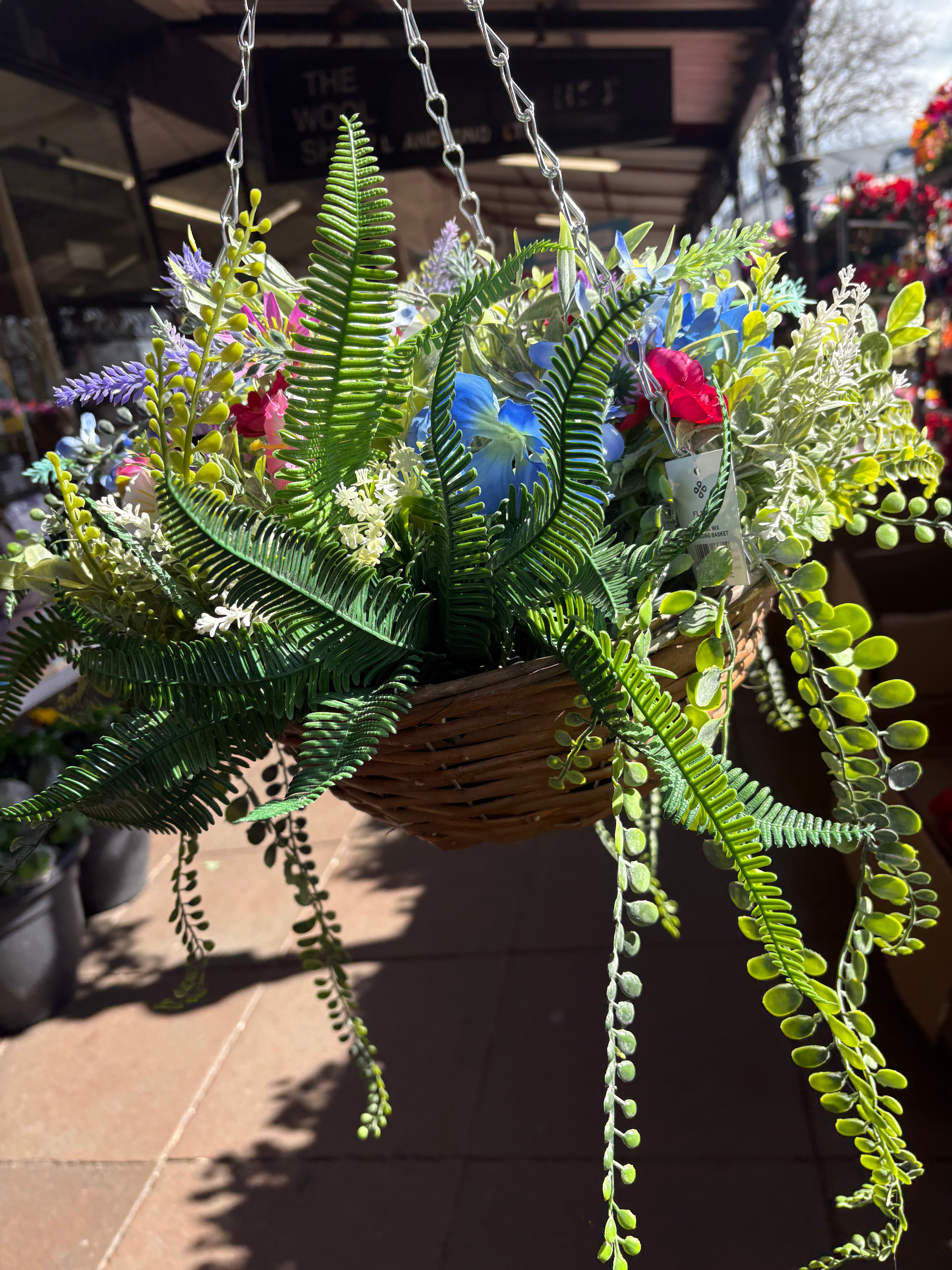 Large very full wildflower and foliage hanging basket