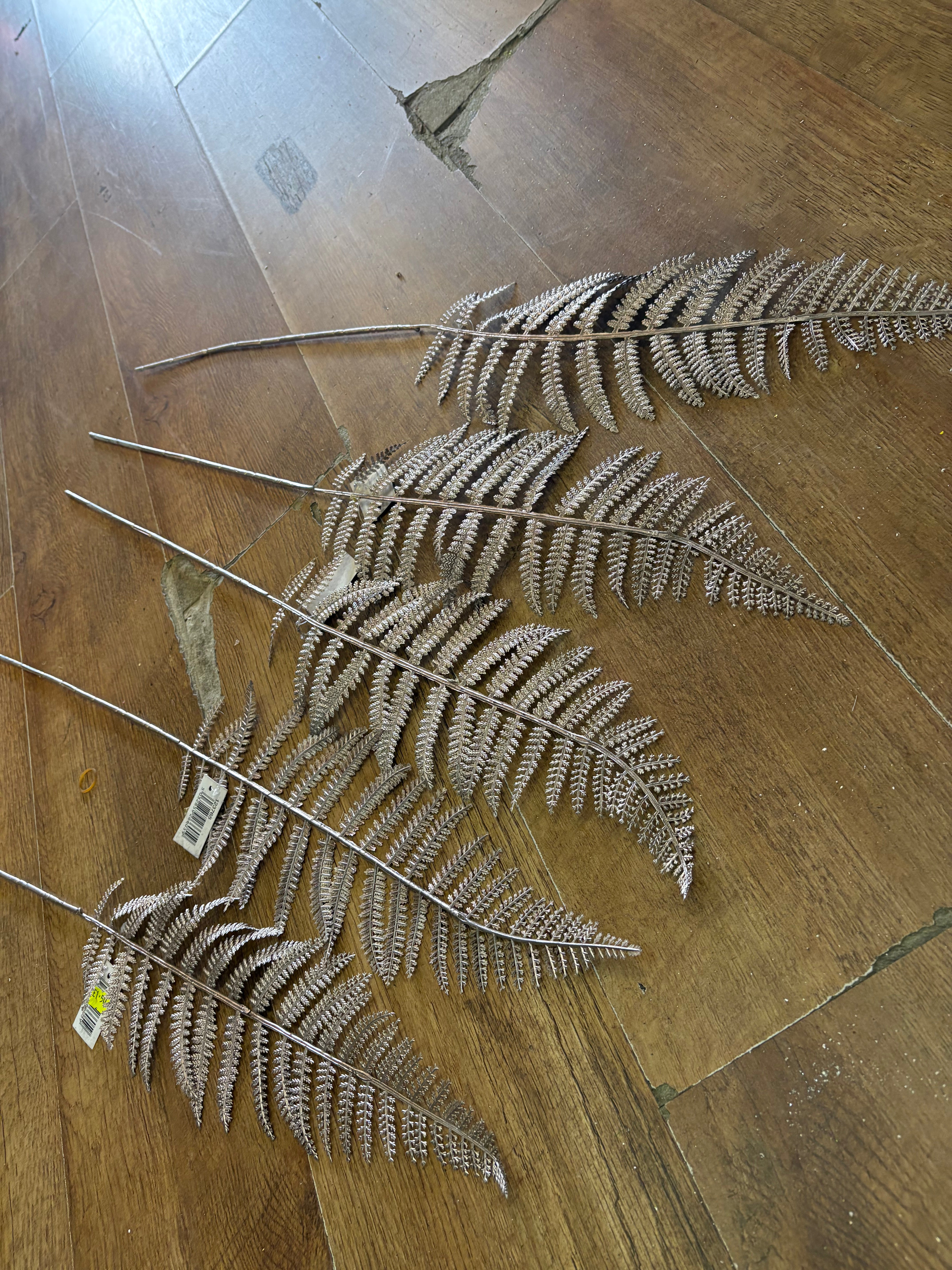 5 long stem rose gold tinted metallic ferns