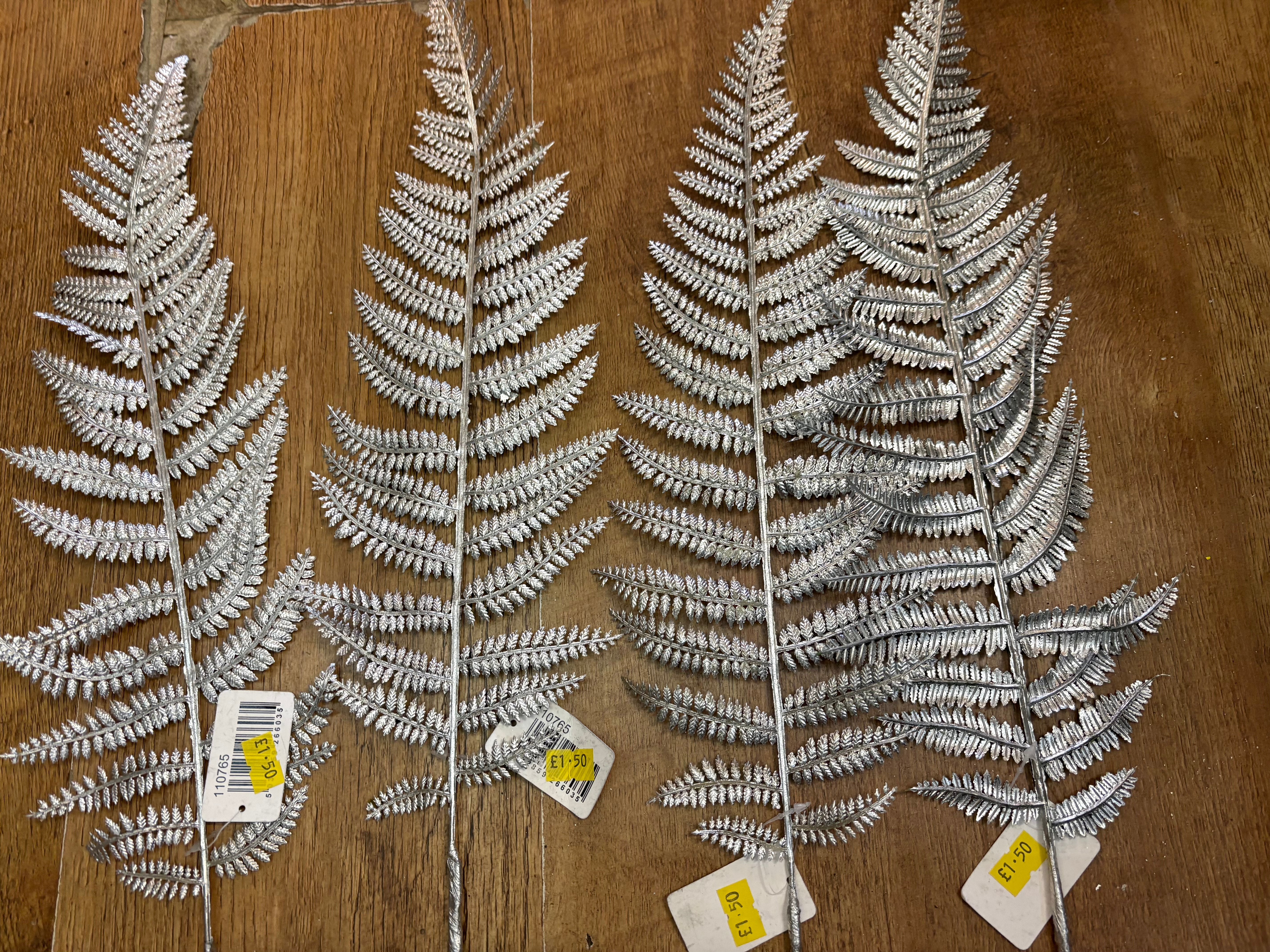 4 long stem silver metallic fern