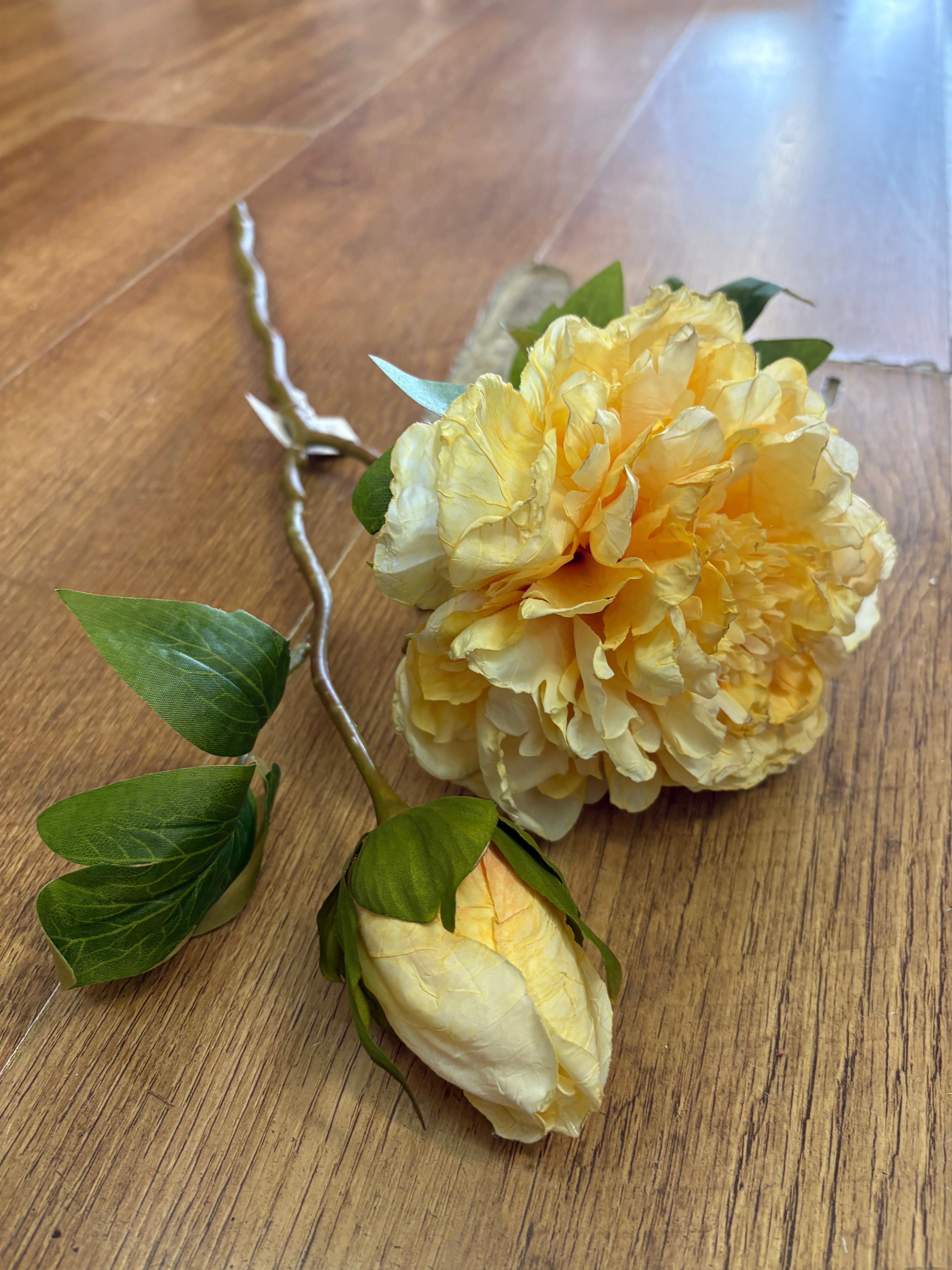 Dried inspired yellow open peony and bud stem