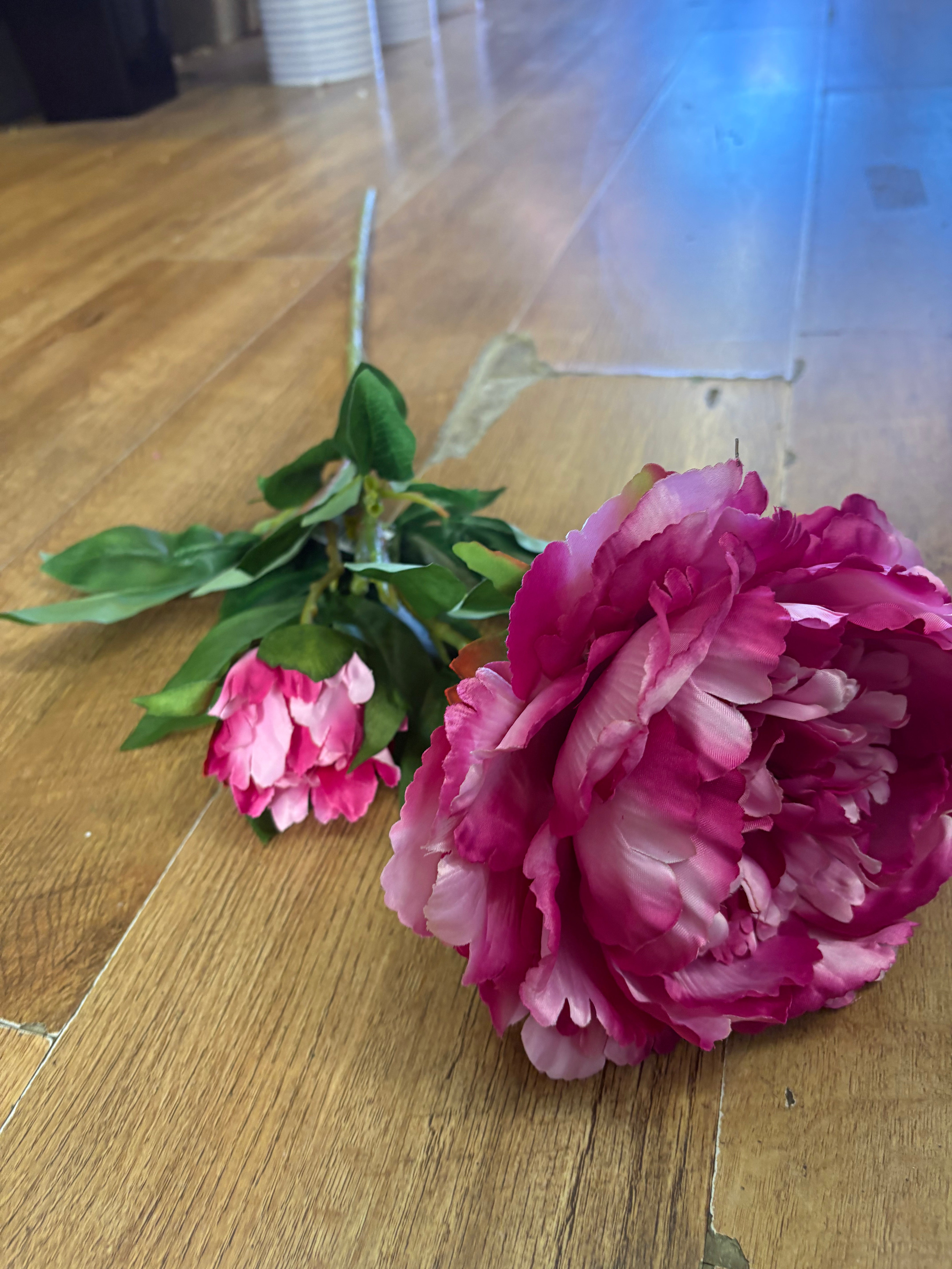 Tall extra large mixed pink peony and bud stem