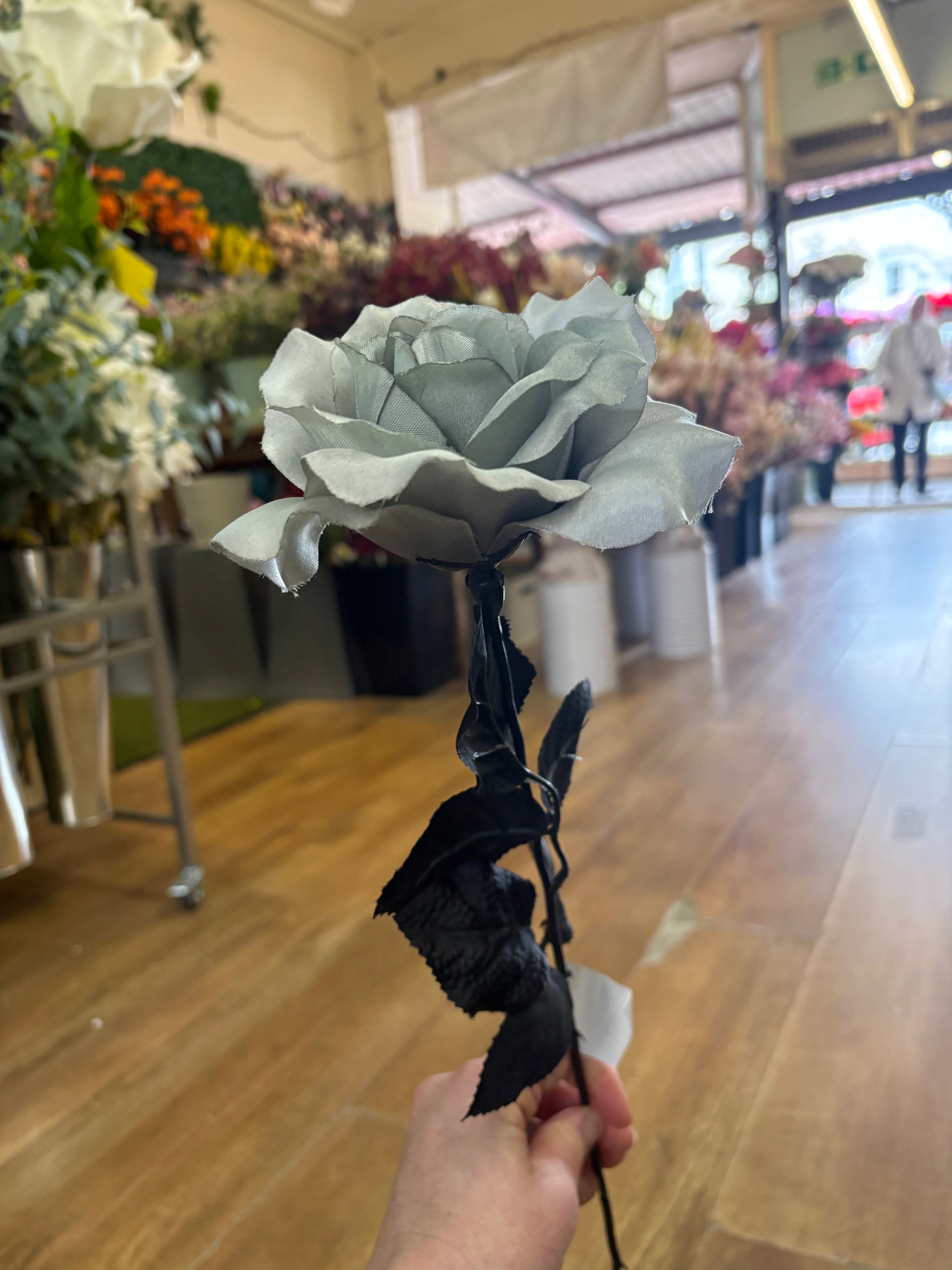 Long stem grey open rose