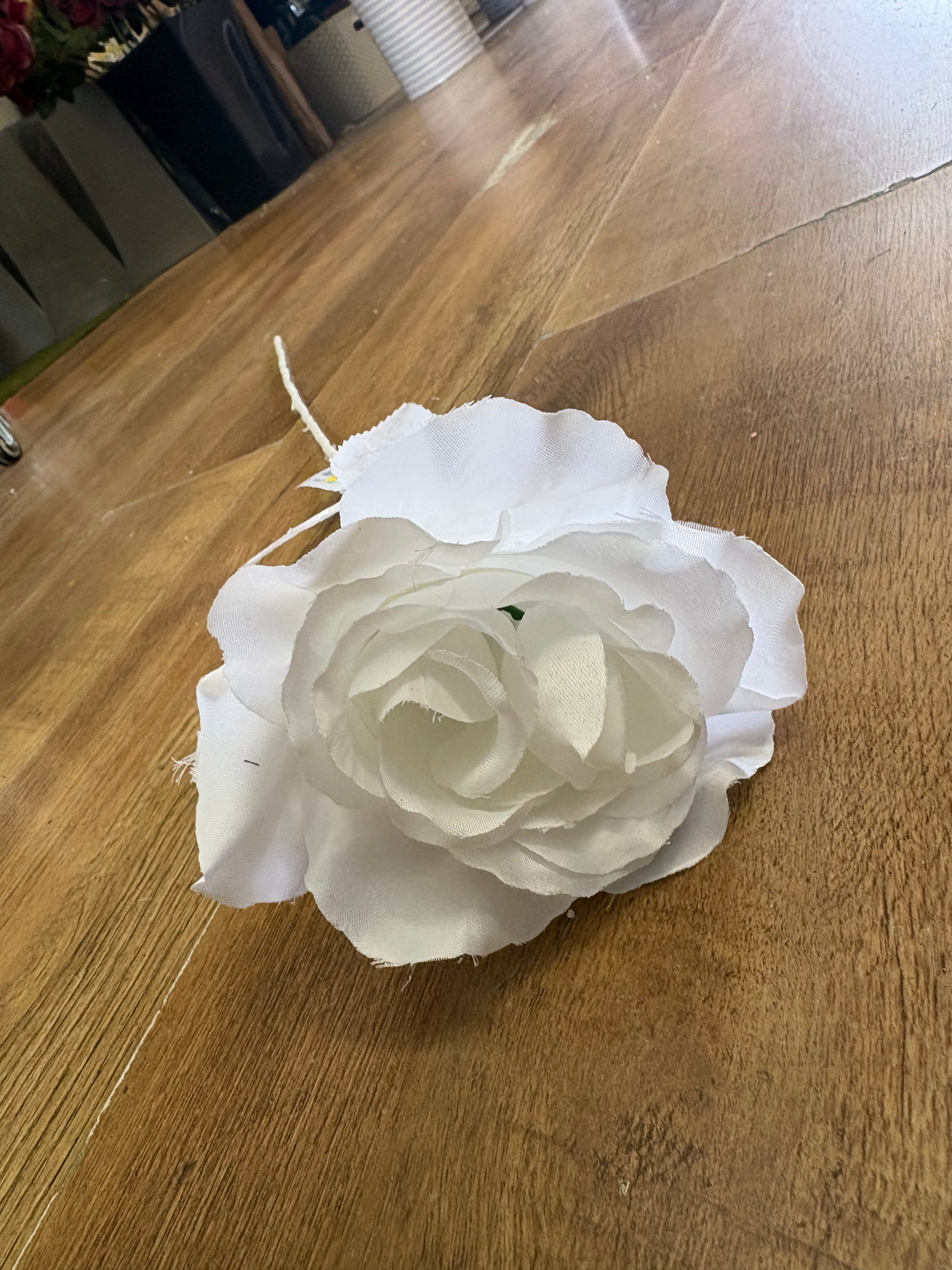 Long stem white open rose