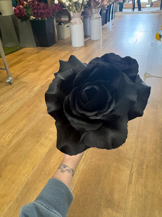 Long stem black open rose