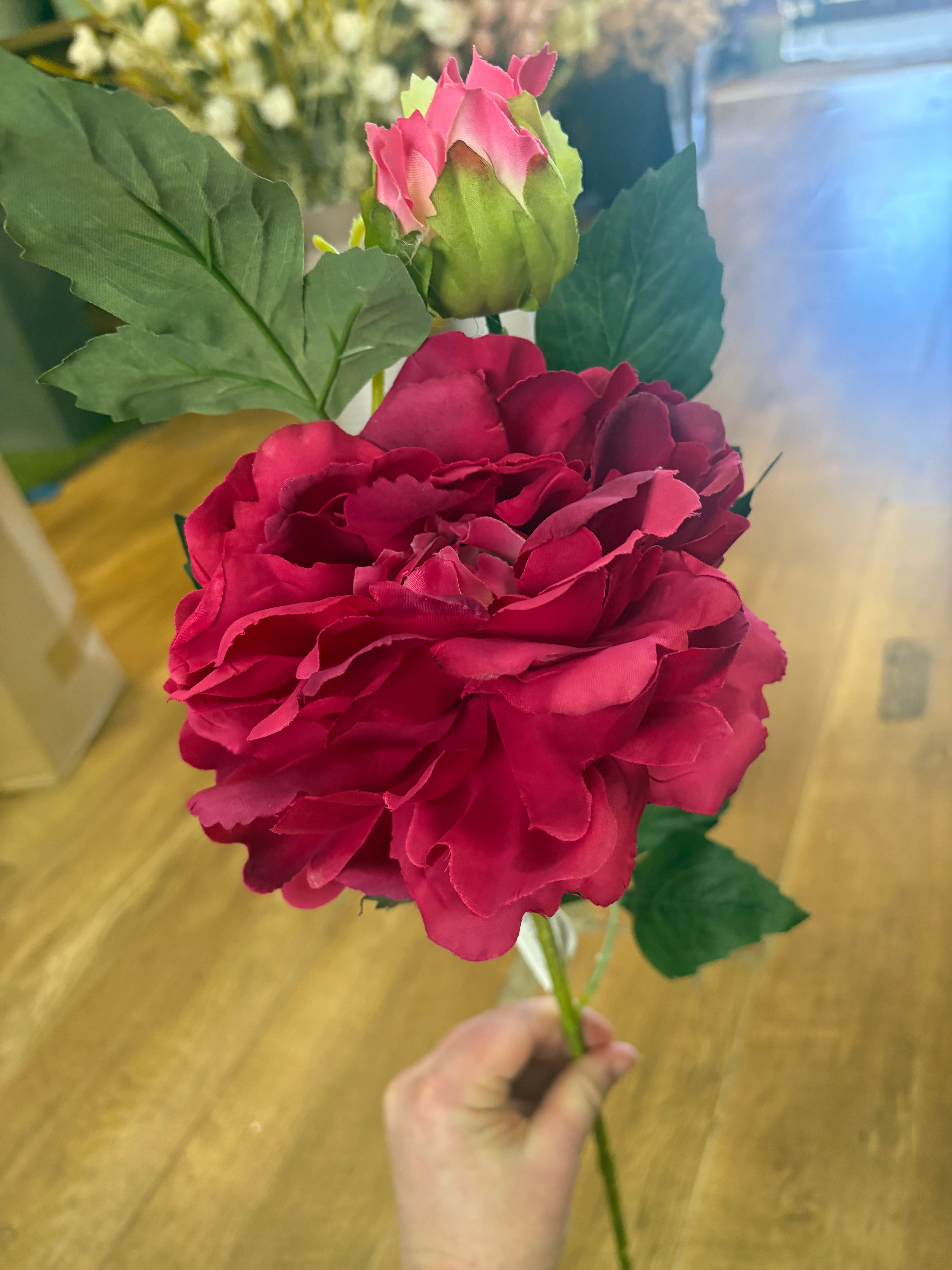 66cm fuchsia peony and bud