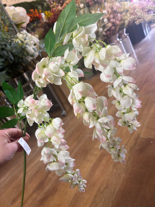 92cm tall cream with pink tints trailing wisteria (trail length approx 30cm)