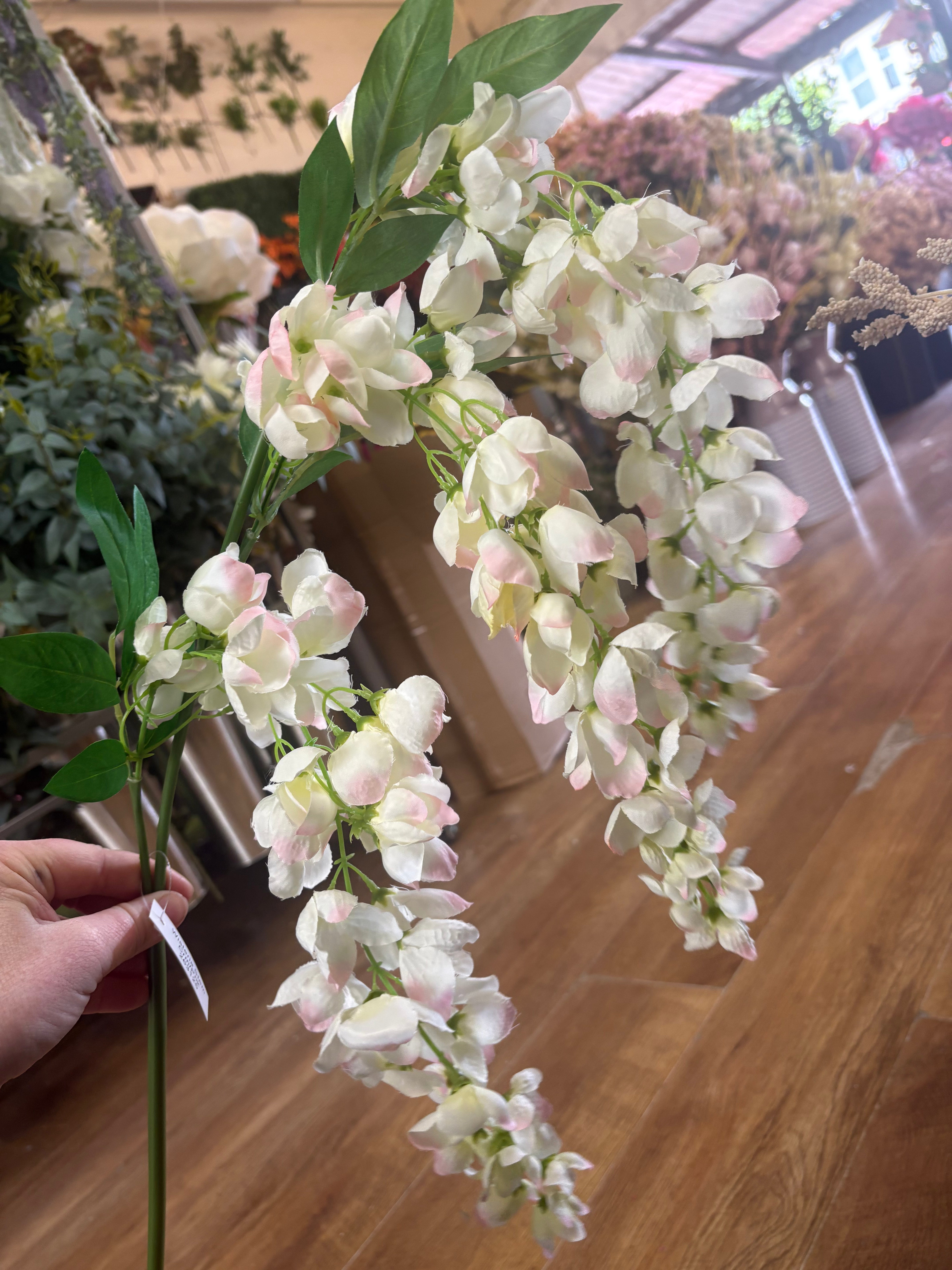 92cm tall cream with pink tints trailing wisteria (trail length approx 30cm)