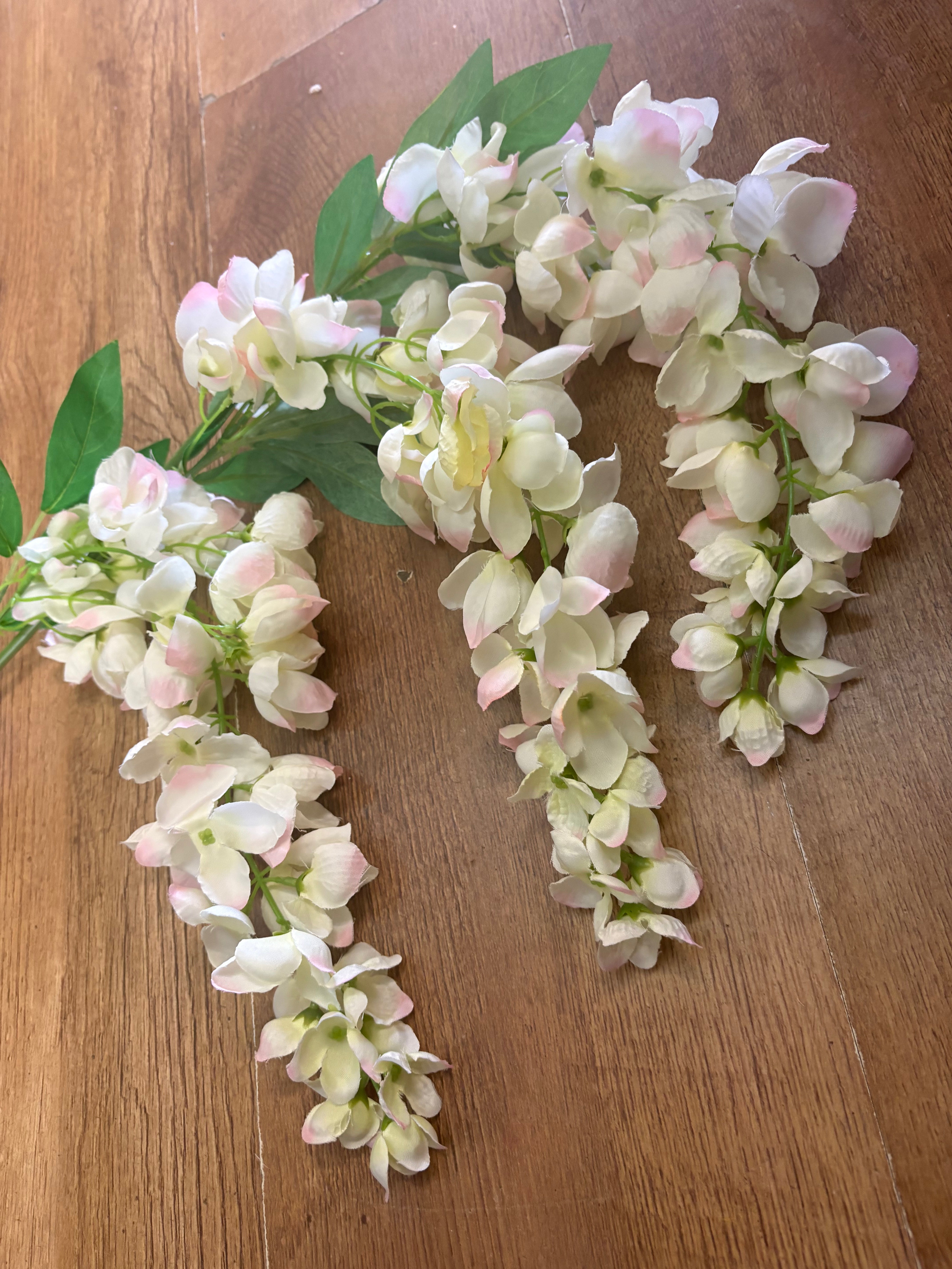 92cm tall cream with pink tints trailing wisteria (trail length approx 30cm)