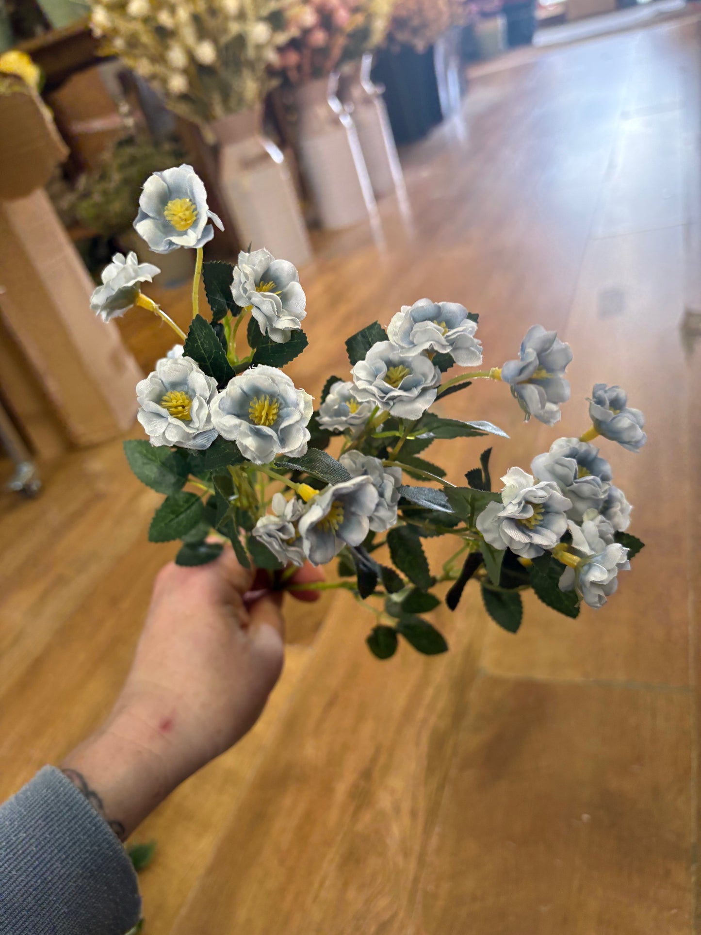 Pale blue ruffled buttercup bunch