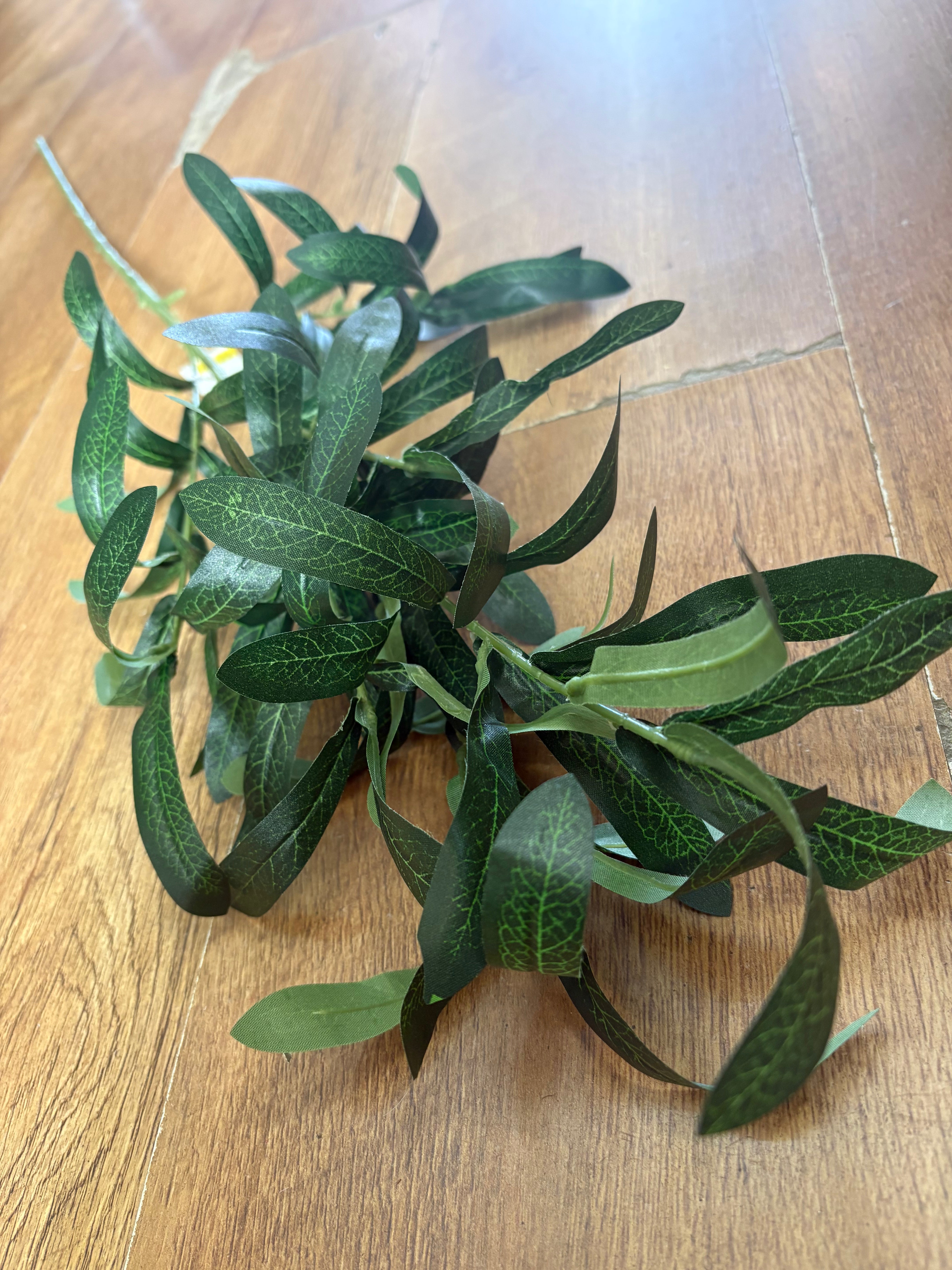 Long stem deep green olive leaf spray